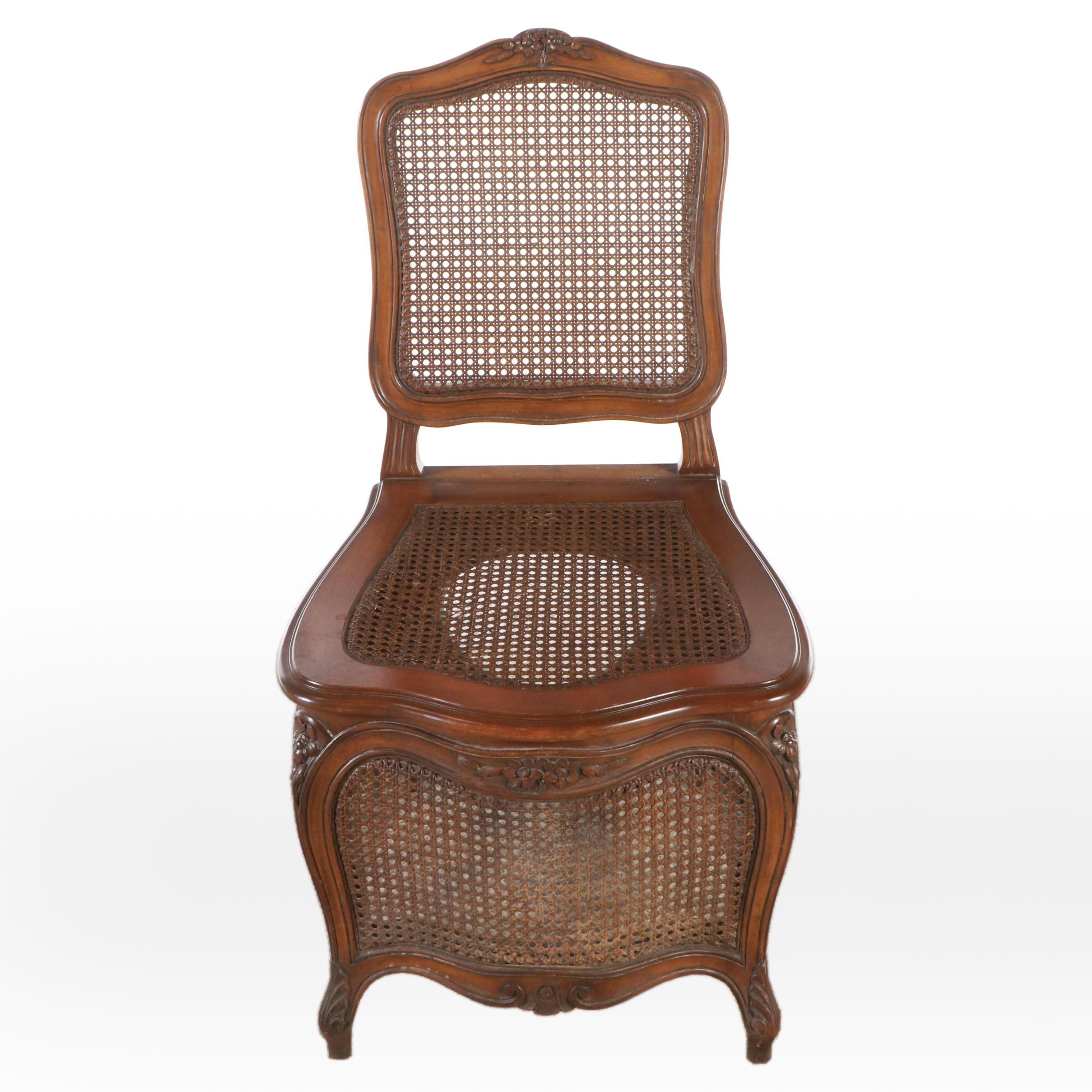 Louis XV Style Style Cane-Paneled Beech Commode Chair