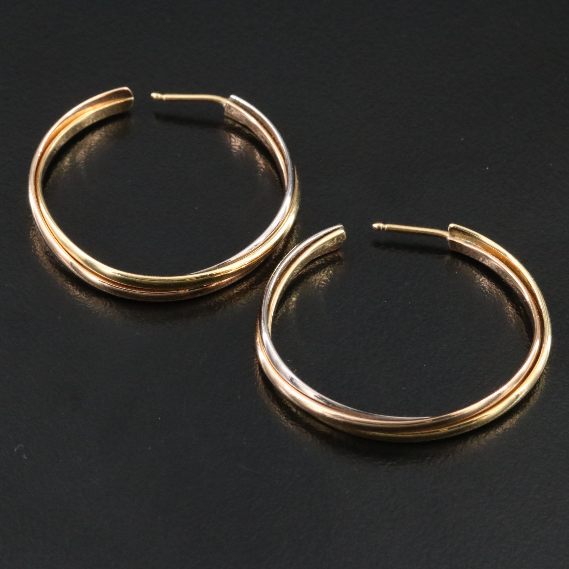 Cartier Trinity 18K Tri Gold Hoop Earrings