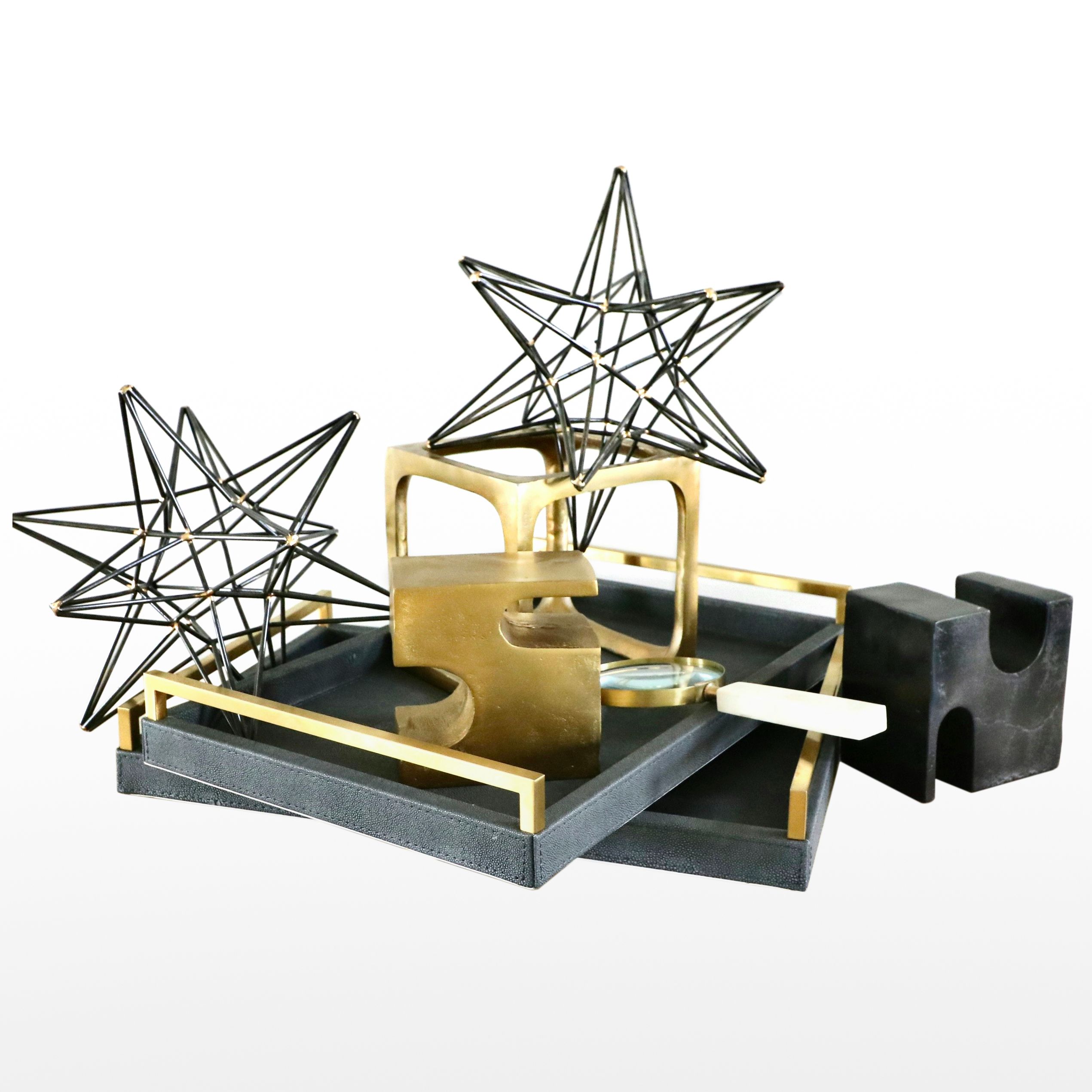 Shagreen Faux Leather Trays, Cyan Design Metal Bookends and Office Décor