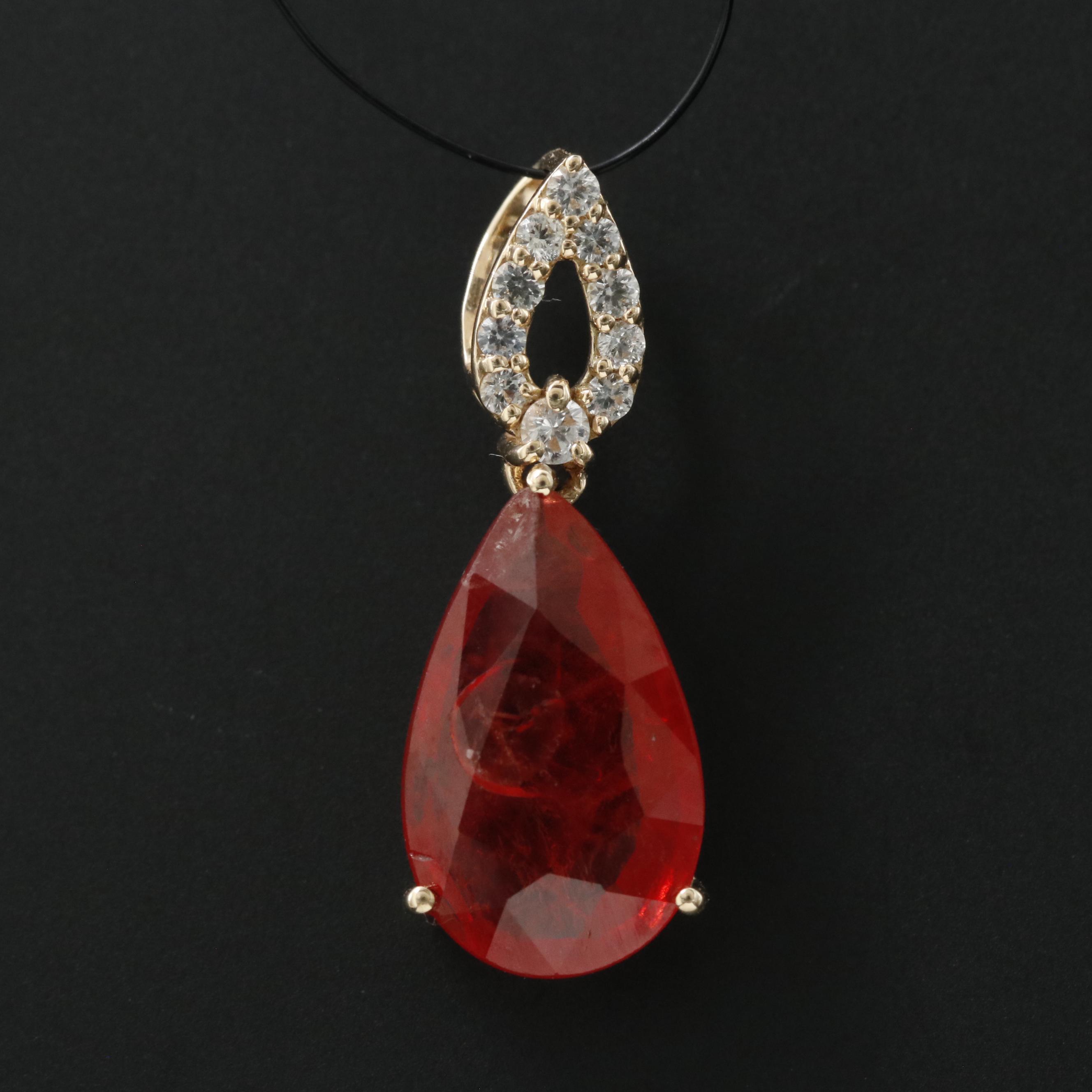 14K Orange Sapphire and White Sapphire Pendant