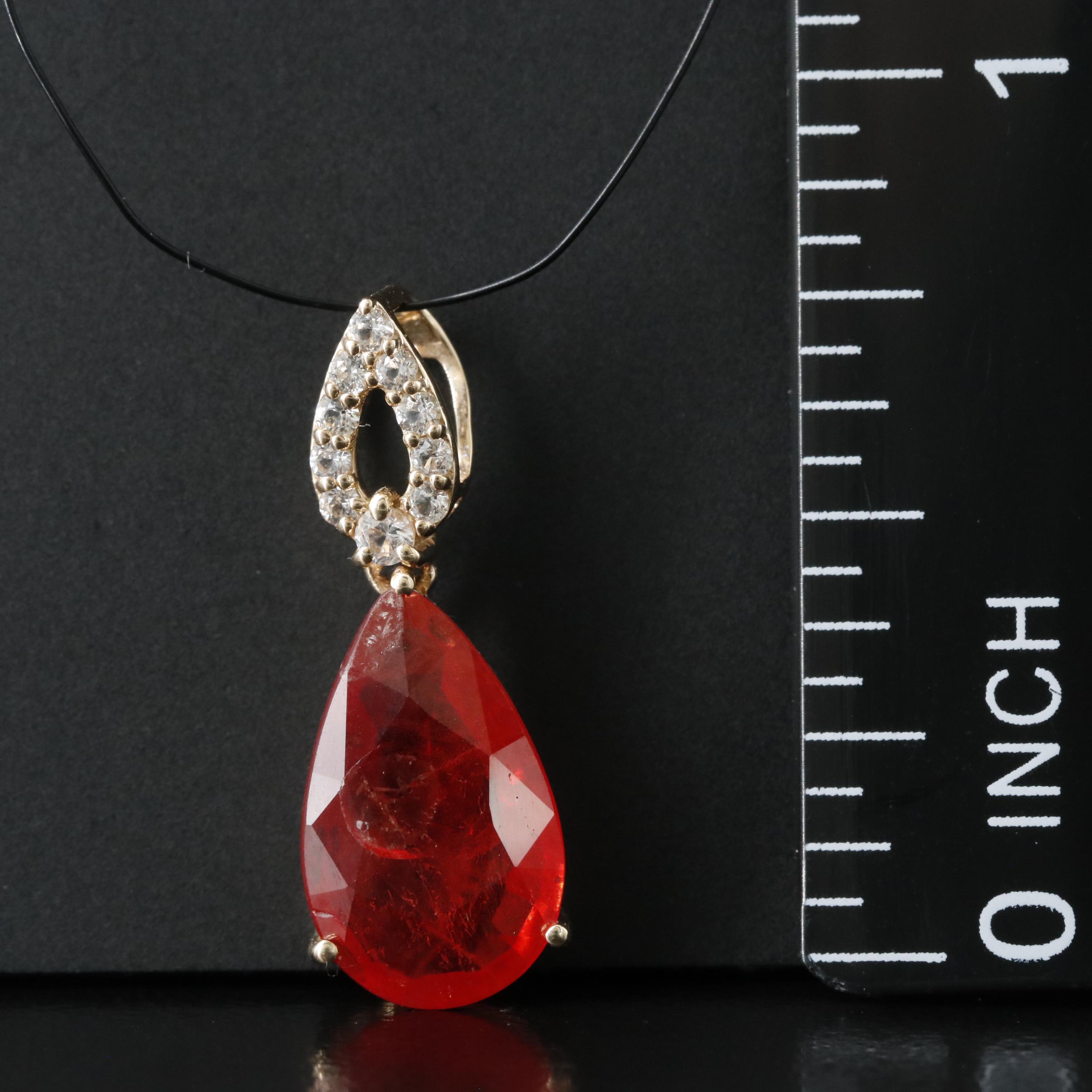 14K Orange Sapphire and White Sapphire Pendant