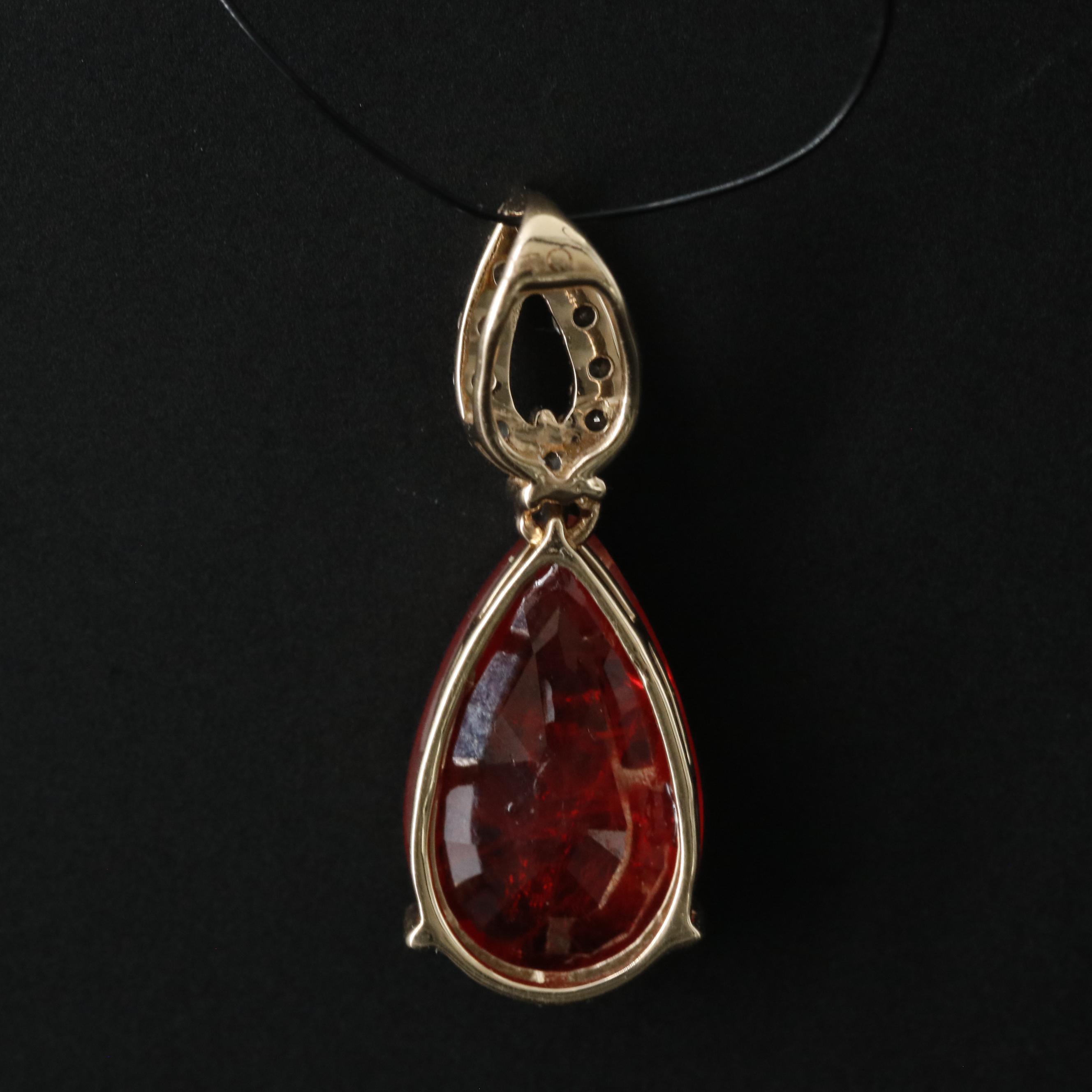 14K Orange Sapphire and White Sapphire Pendant