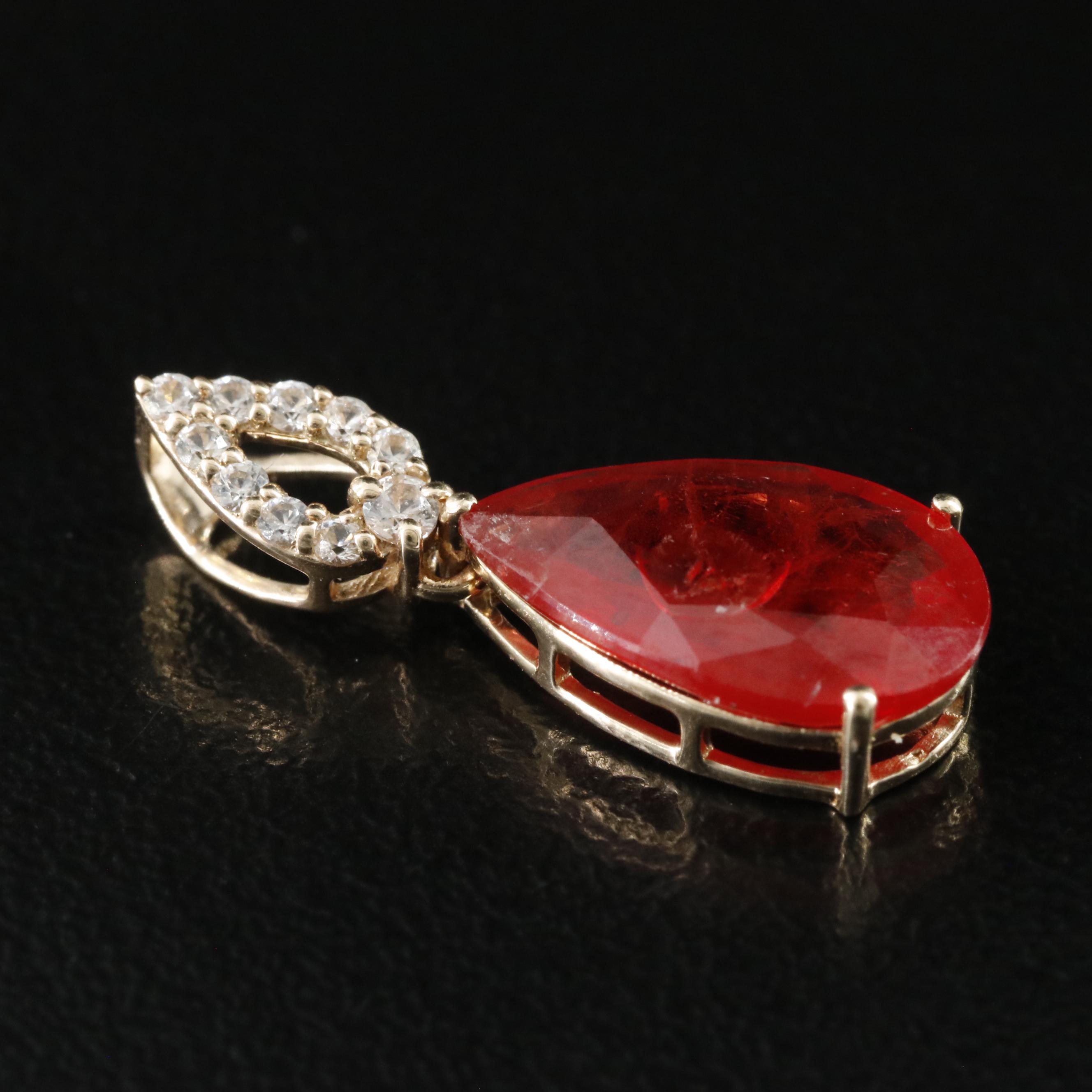 14K Orange Sapphire and White Sapphire Pendant