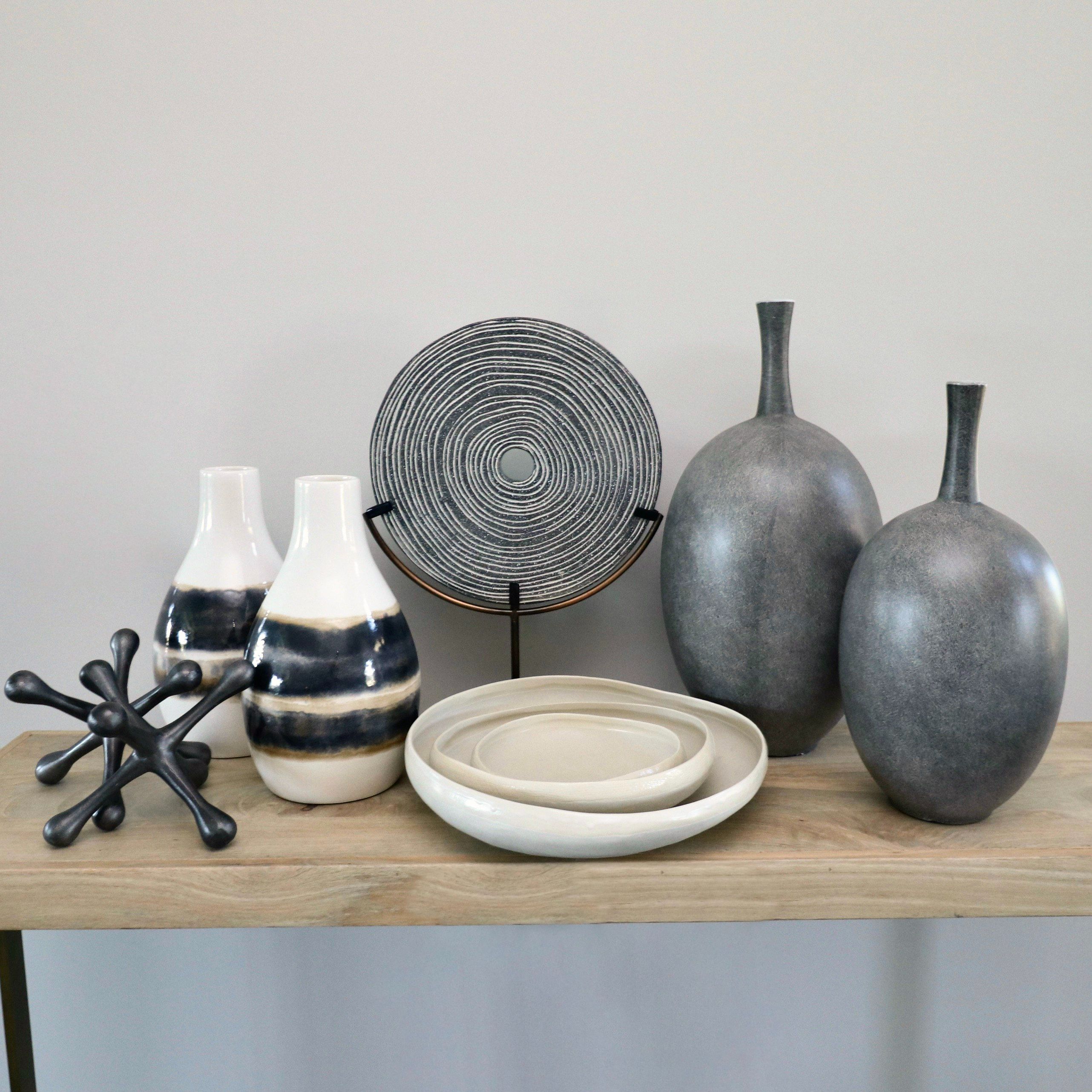 Uttermost "Riordan" Ceramic Vases, Elk Home "Berman" Stone Sculpture, and Décor