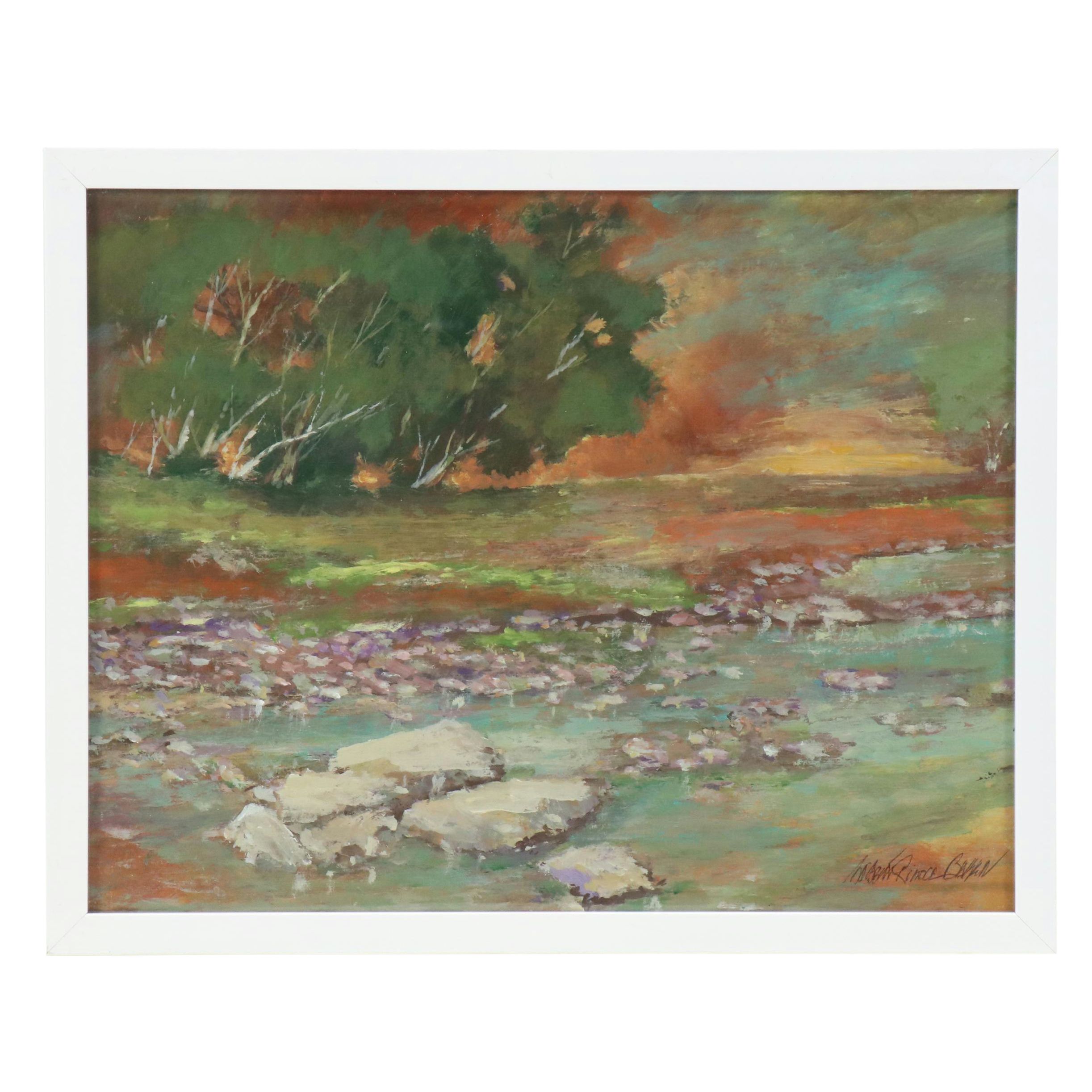 Robert Riddle Baker Landscape Acrylic Painting "Low Flow of the Creek," 2024