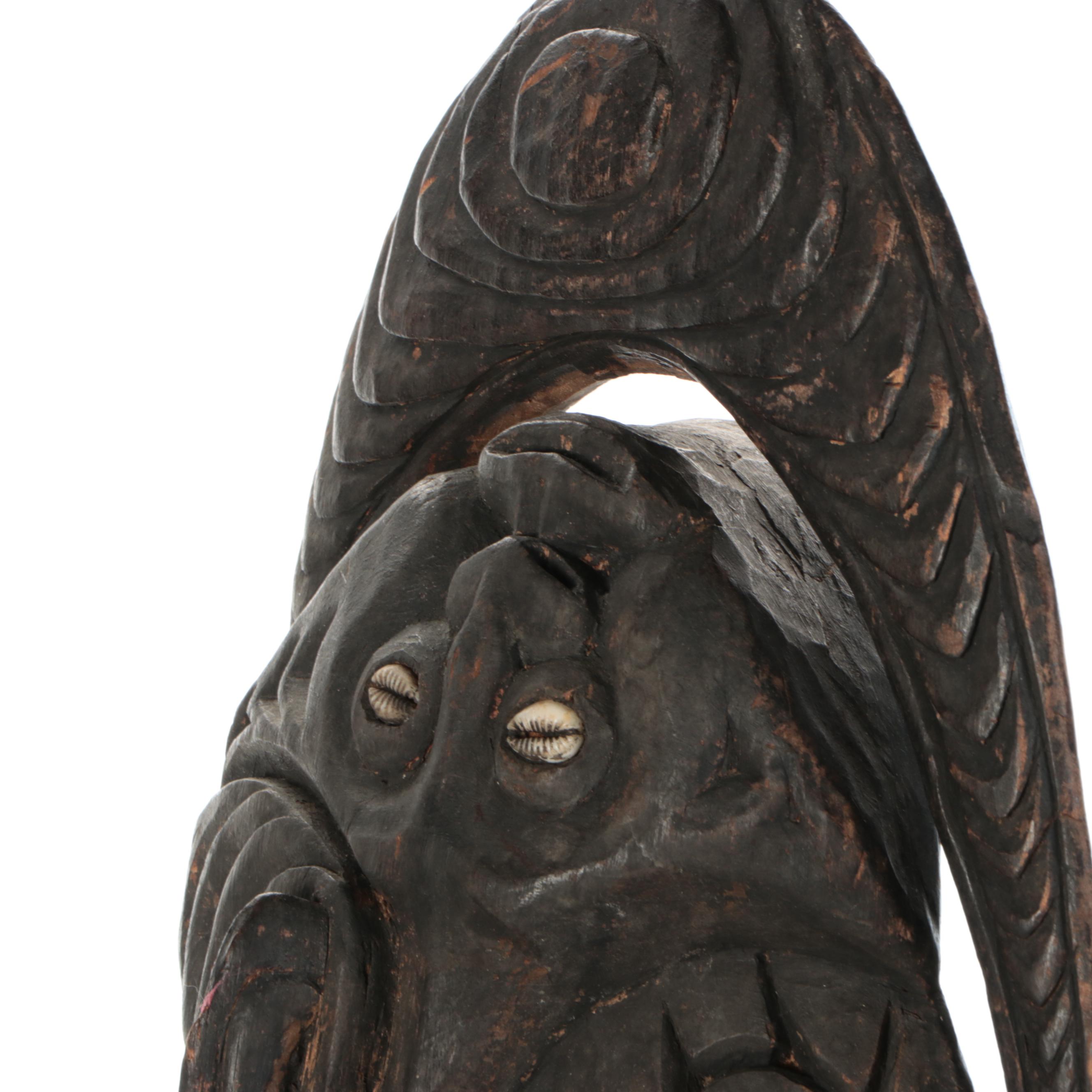 PNG Timber Totem Monitor Lizard with Catfish, Turtle and Spirit Masks Sculpture