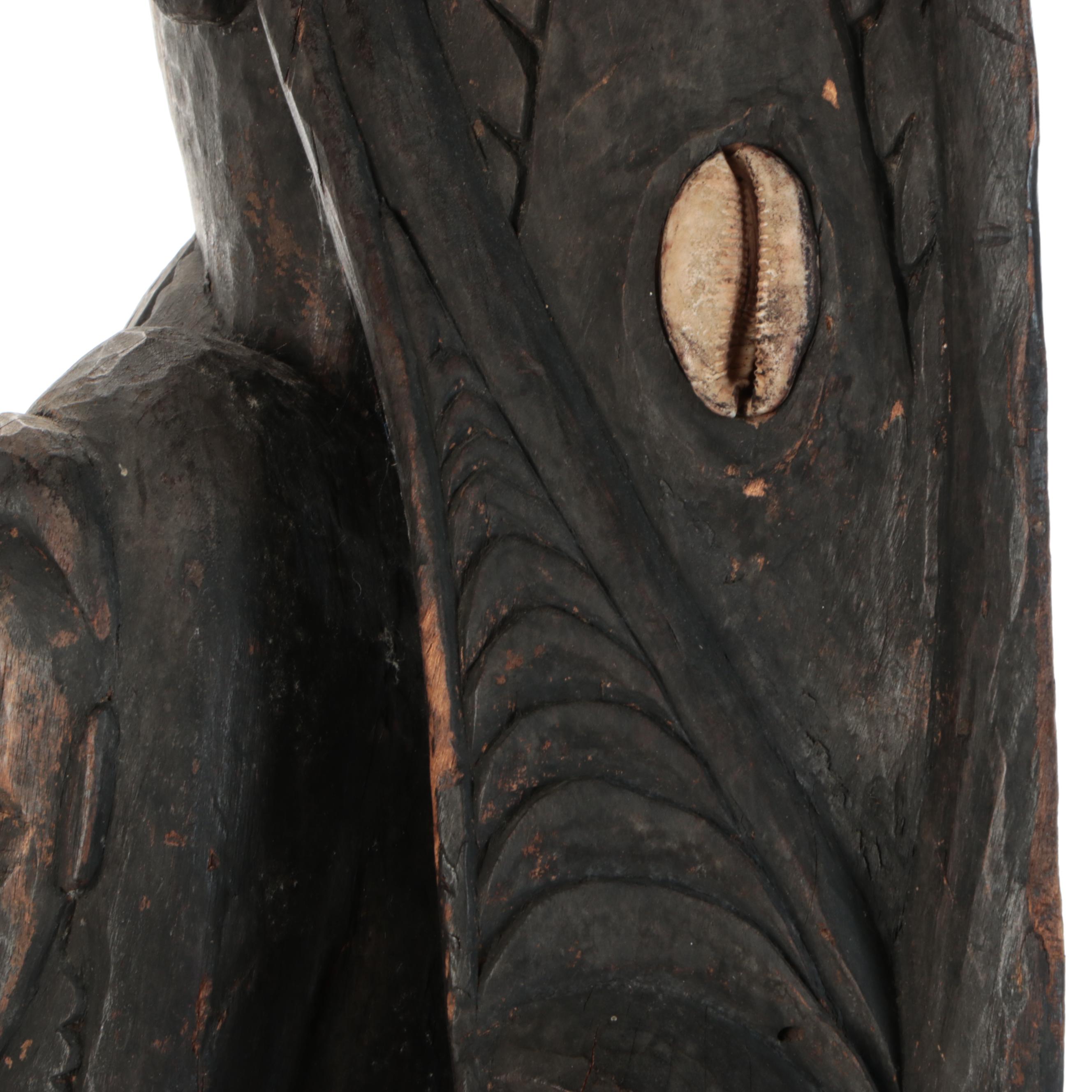 PNG Timber Totem Monitor Lizard with Catfish, Turtle and Spirit Masks Sculpture