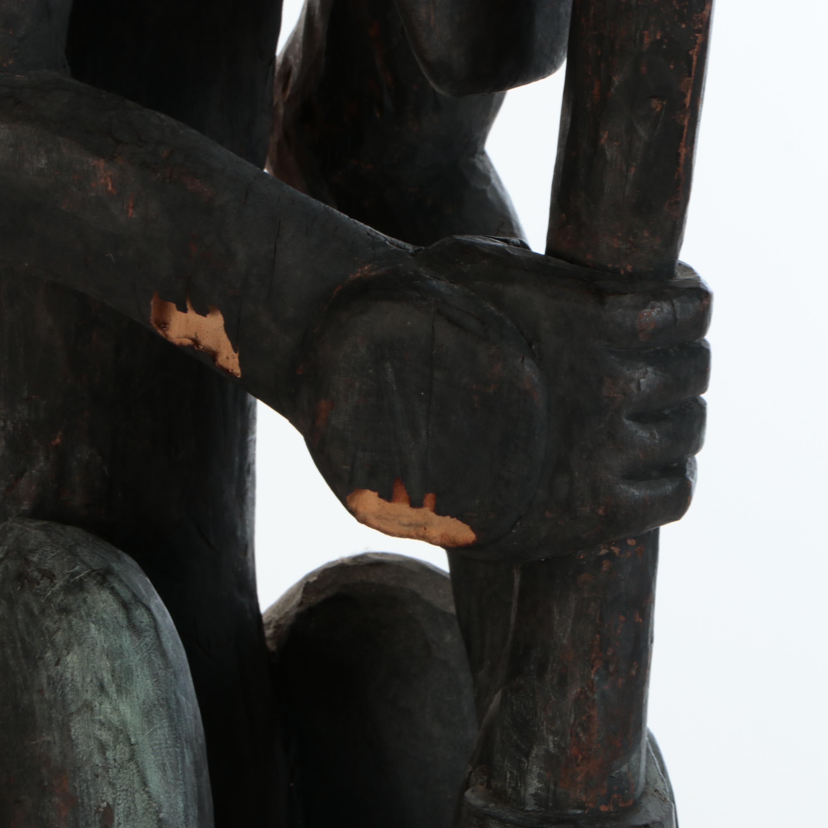 PNG Timber Totem Monitor Lizard with Catfish, Turtle and Spirit Masks Sculpture