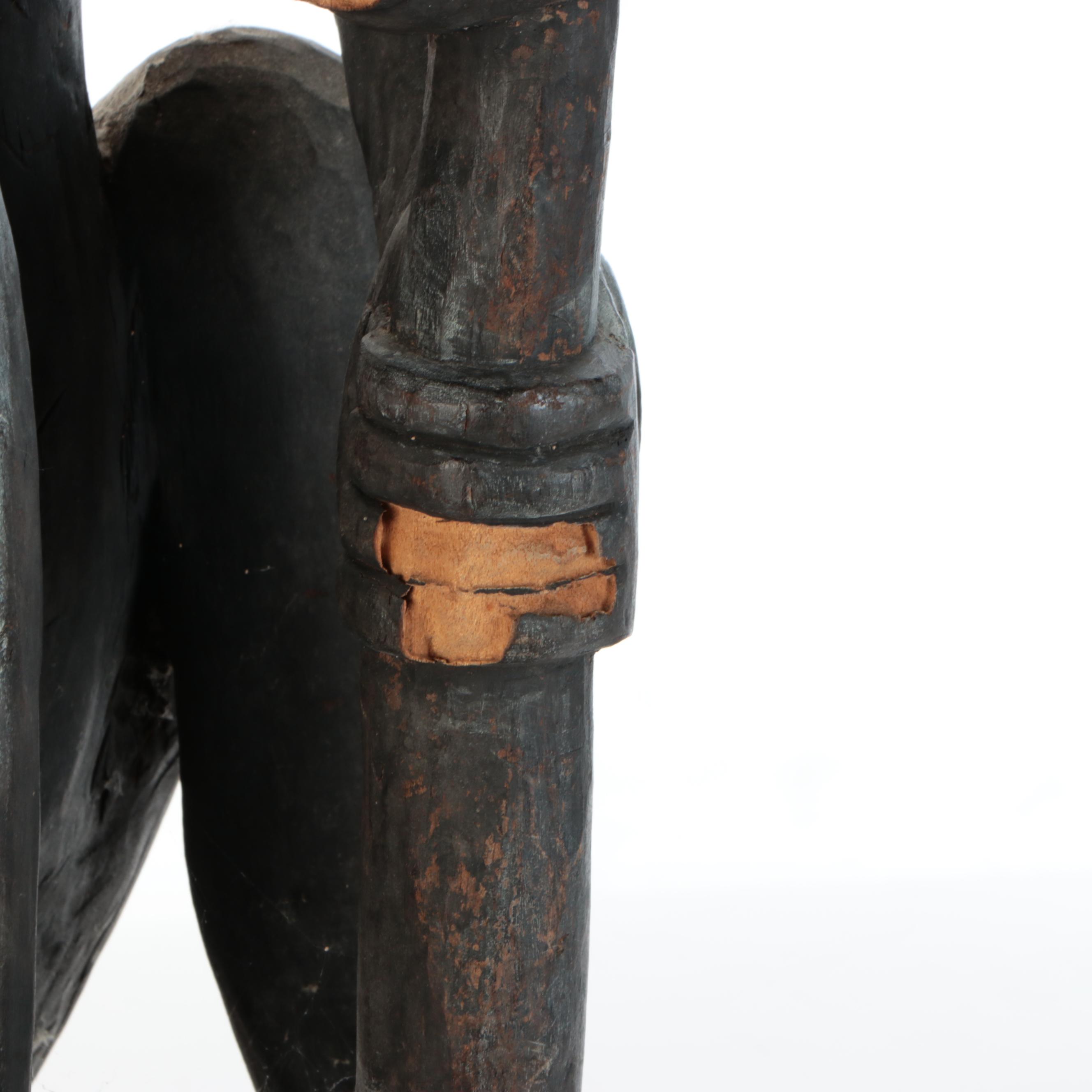 PNG Timber Totem Monitor Lizard with Catfish, Turtle and Spirit Masks Sculpture