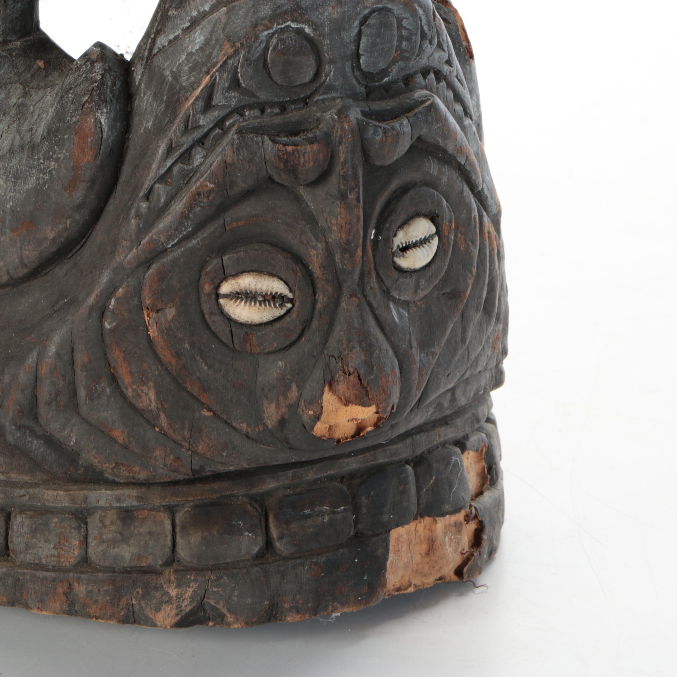 PNG Timber Totem Monitor Lizard with Catfish, Turtle and Spirit Masks Sculpture