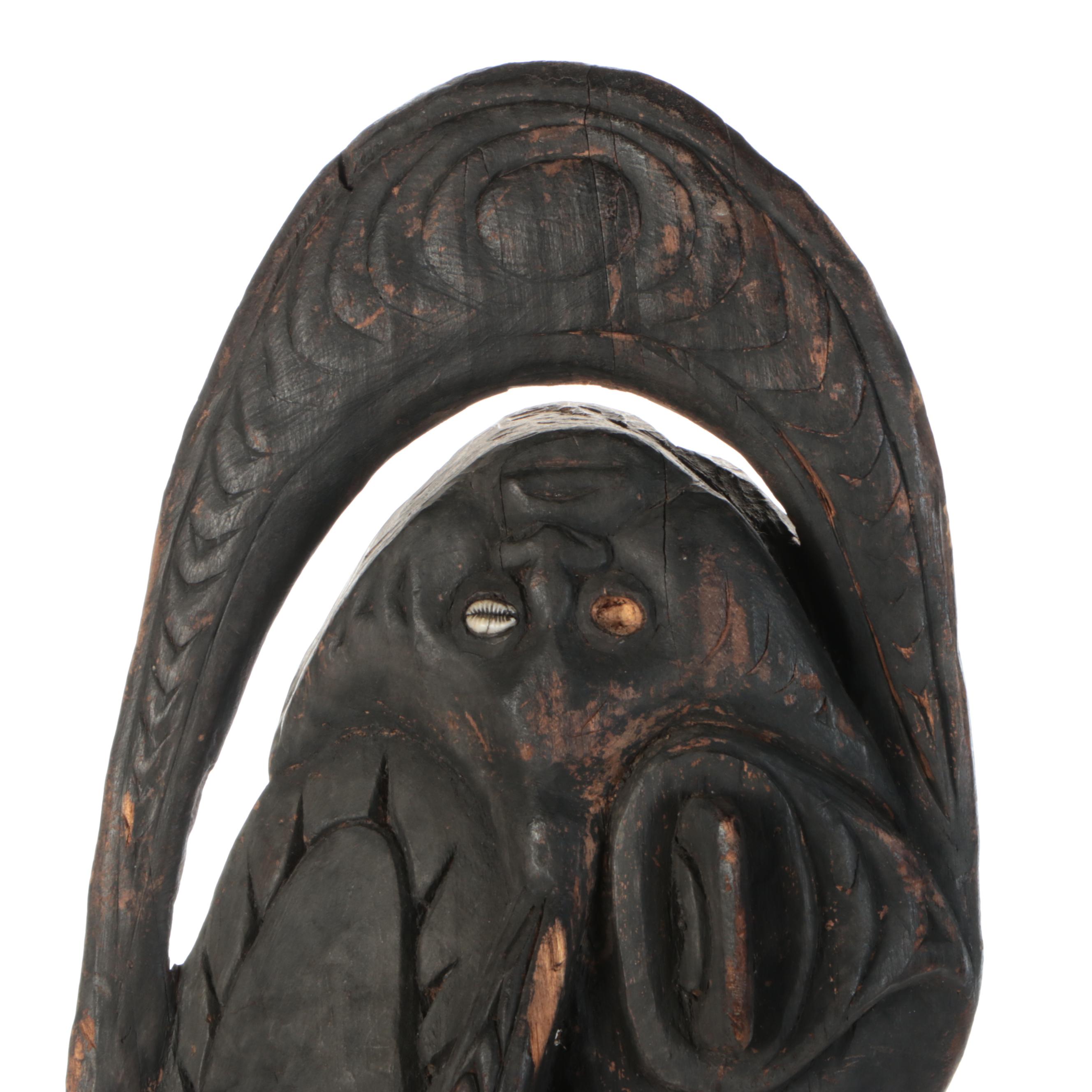 PNG Timber Totem Monitor Lizard with Catfish, Turtle and Spirit Masks Sculpture