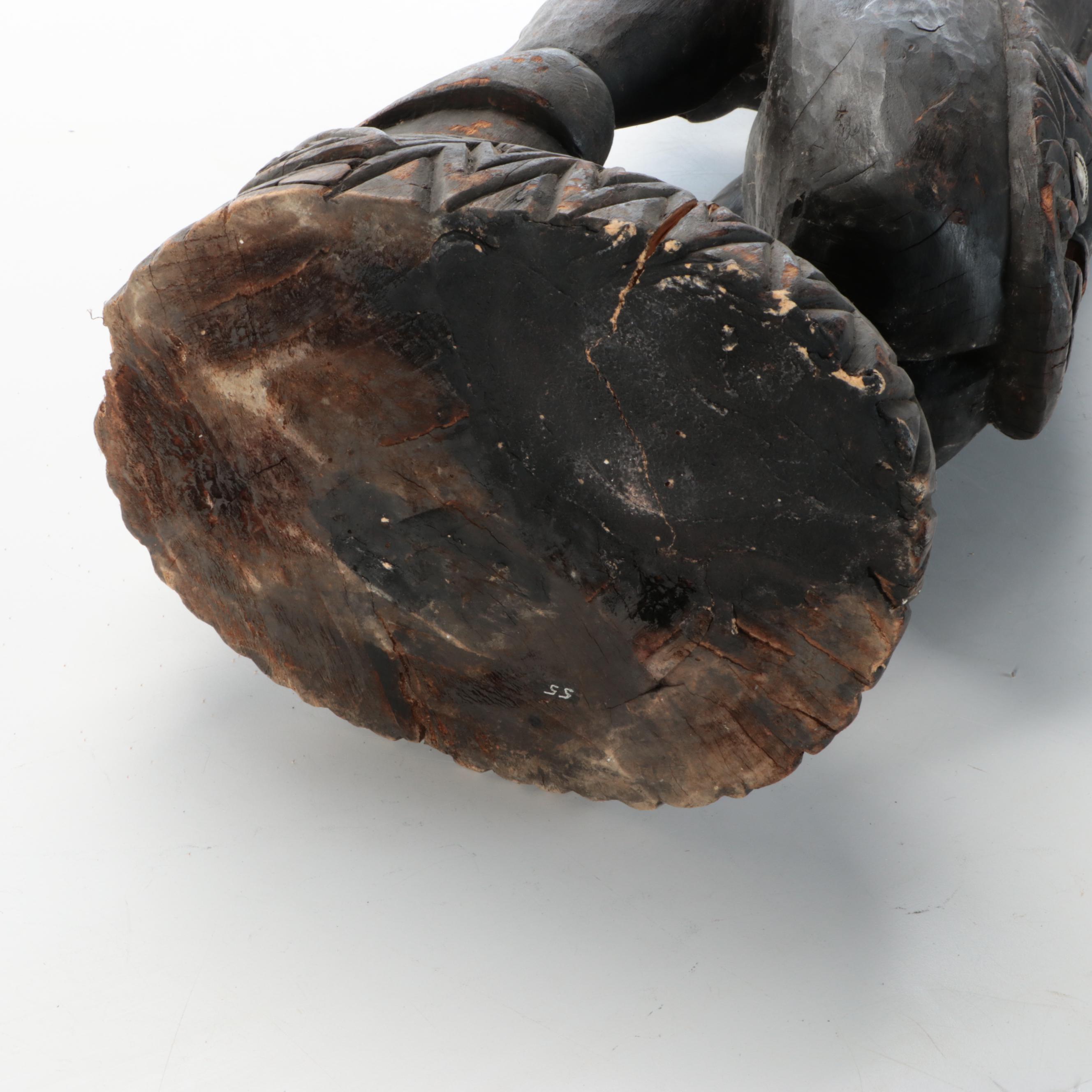 PNG Timber Totem Monitor Lizard with Catfish, Turtle and Spirit Masks Sculpture