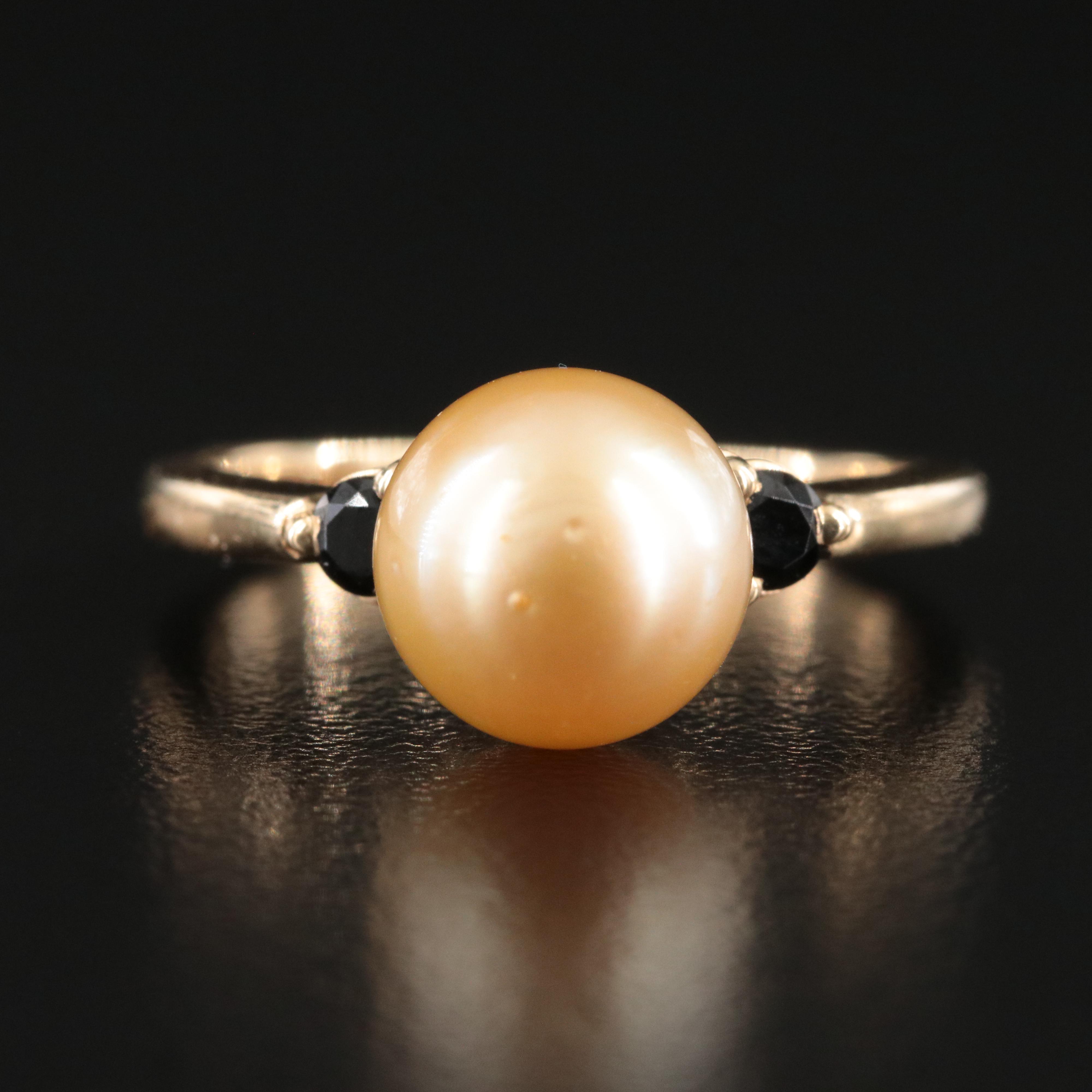 14K Golden Pearl and Black Onyx Ring