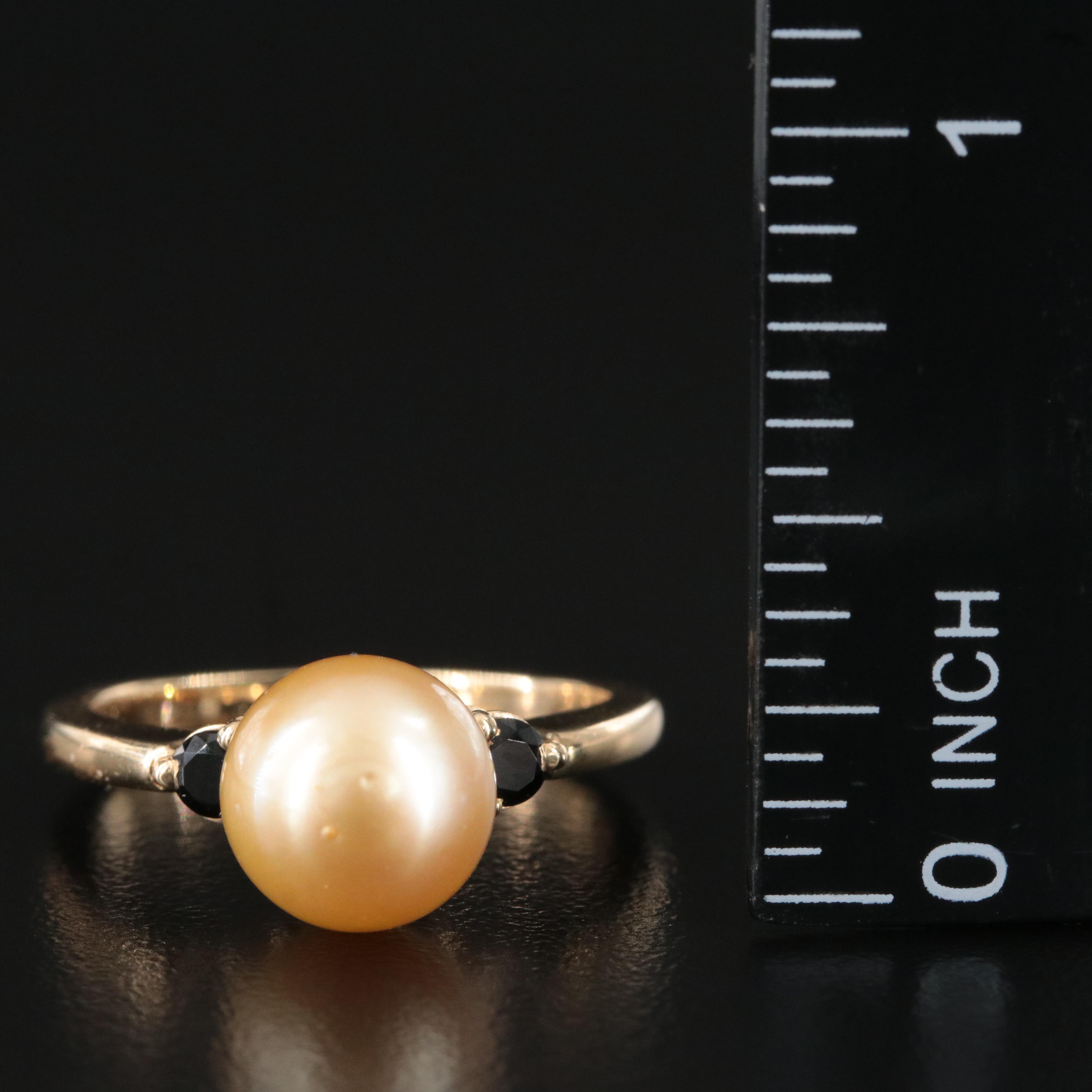 14K Golden Pearl and Black Onyx Ring