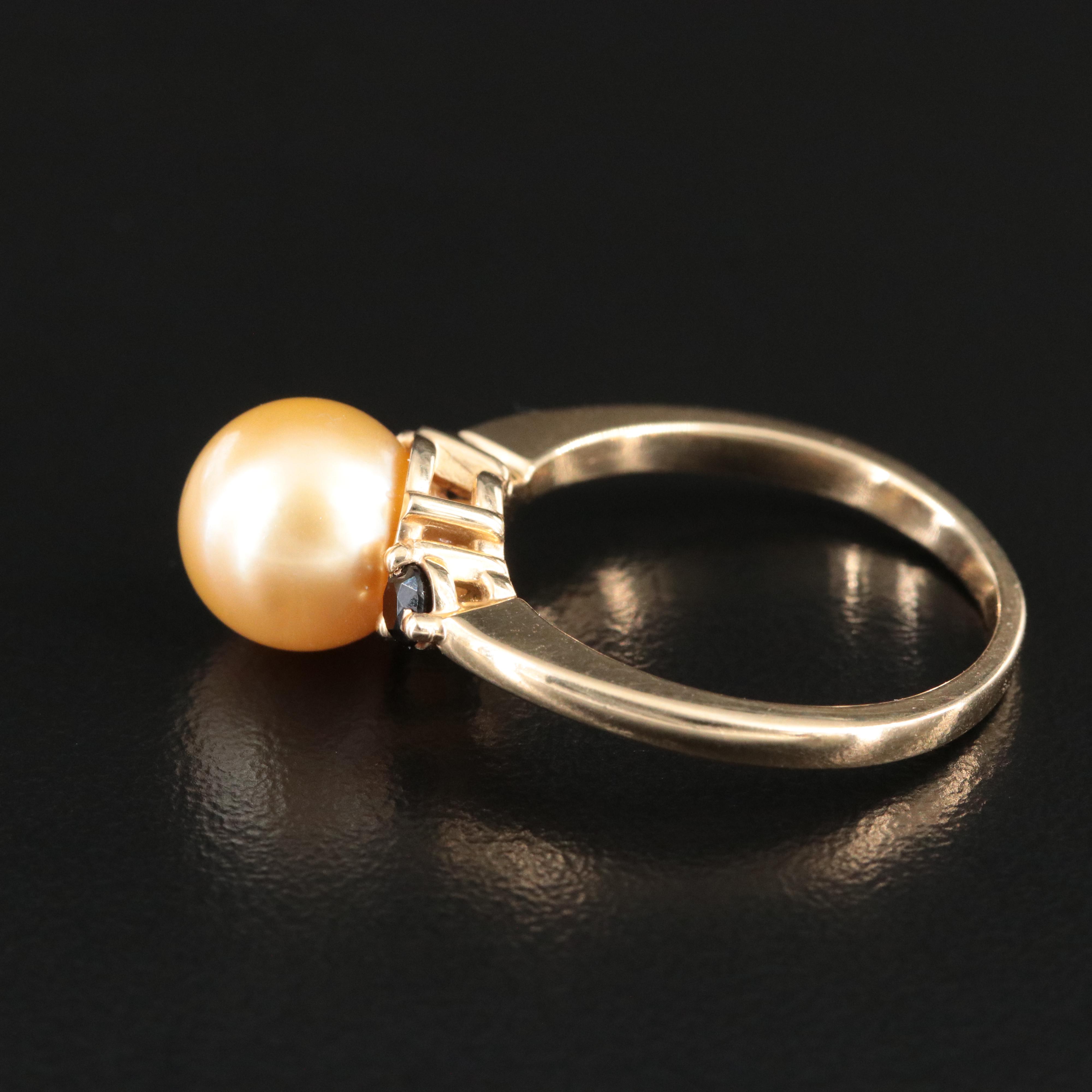 14K Golden Pearl and Black Onyx Ring