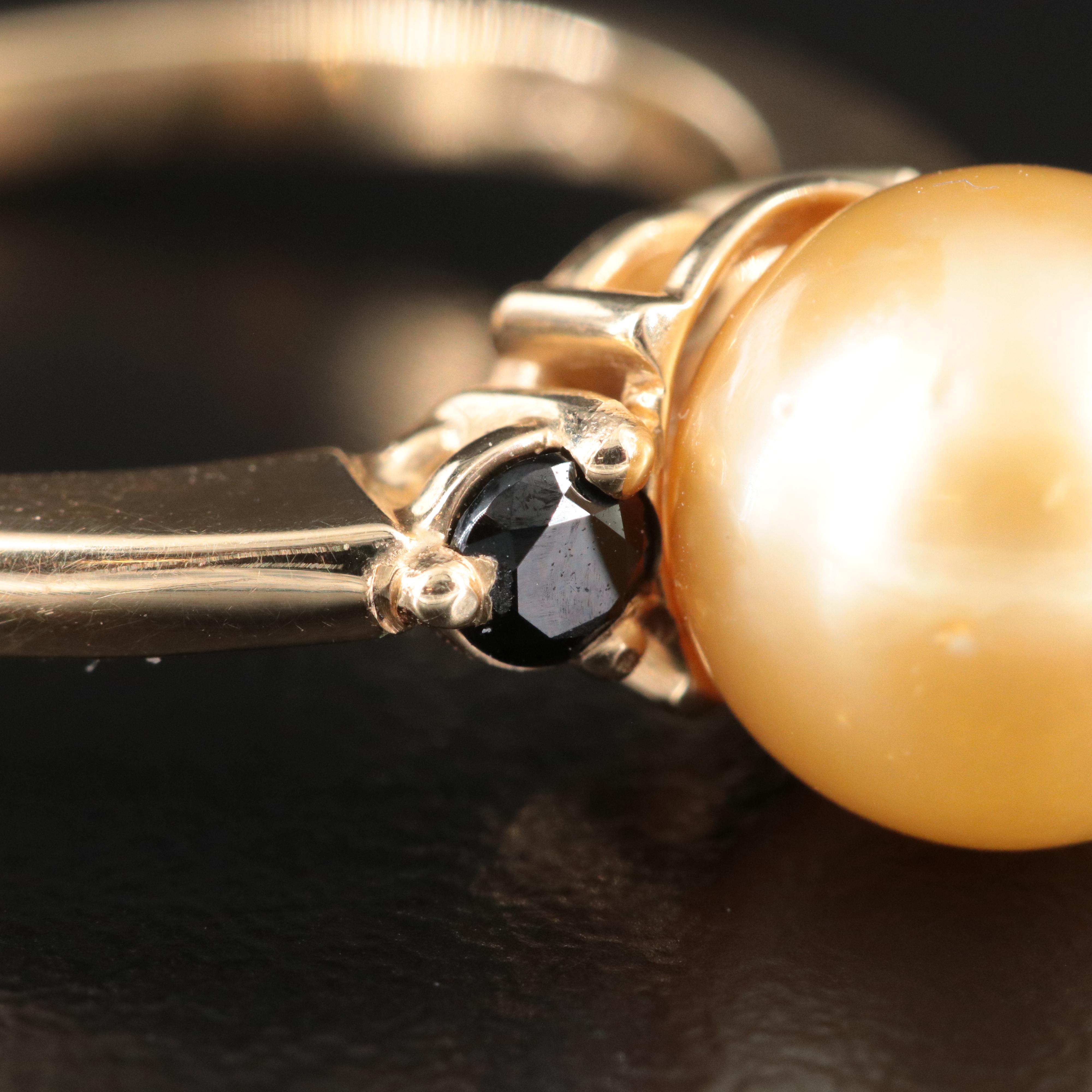 14K Golden Pearl and Black Onyx Ring