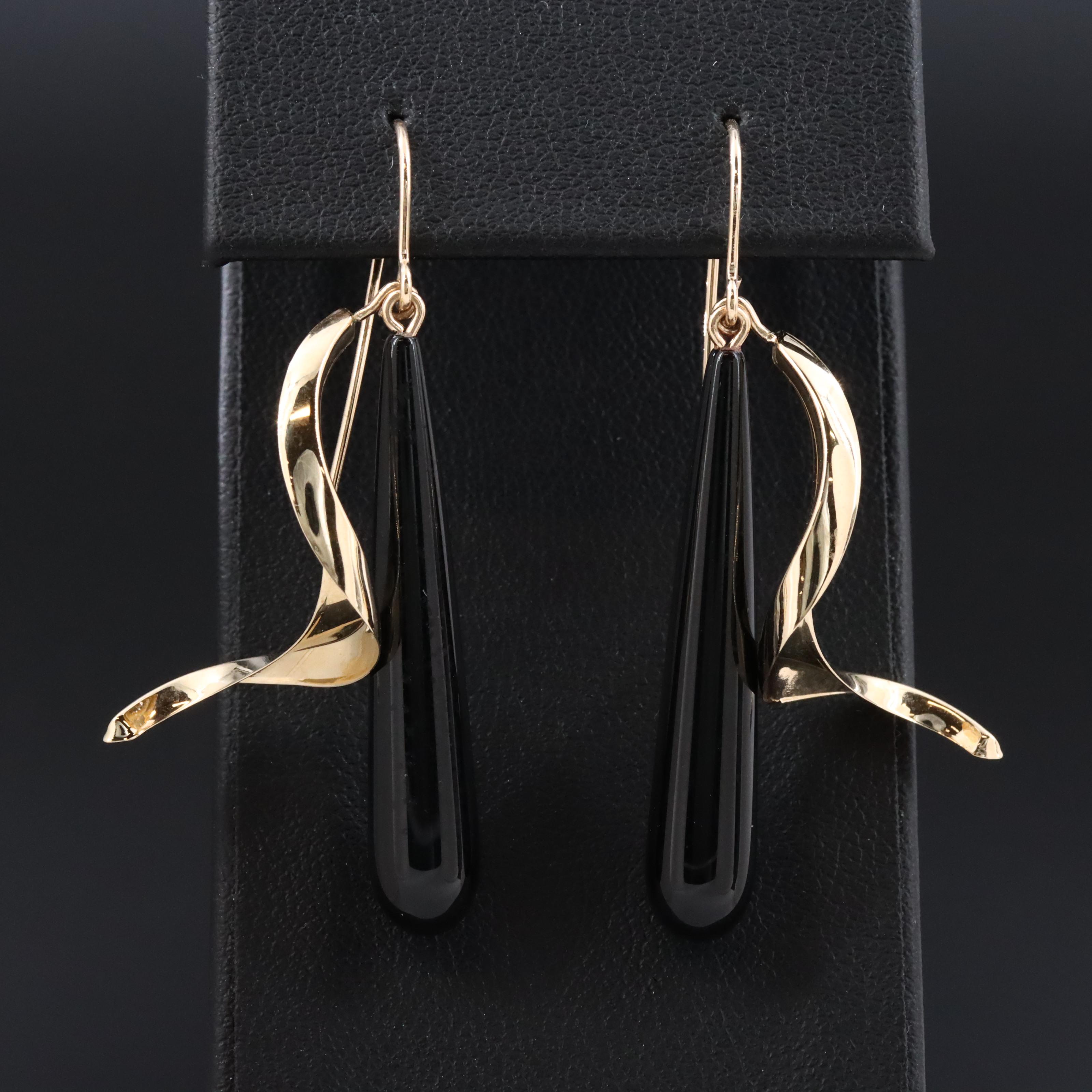 14K Black Onyx Twist Earrings