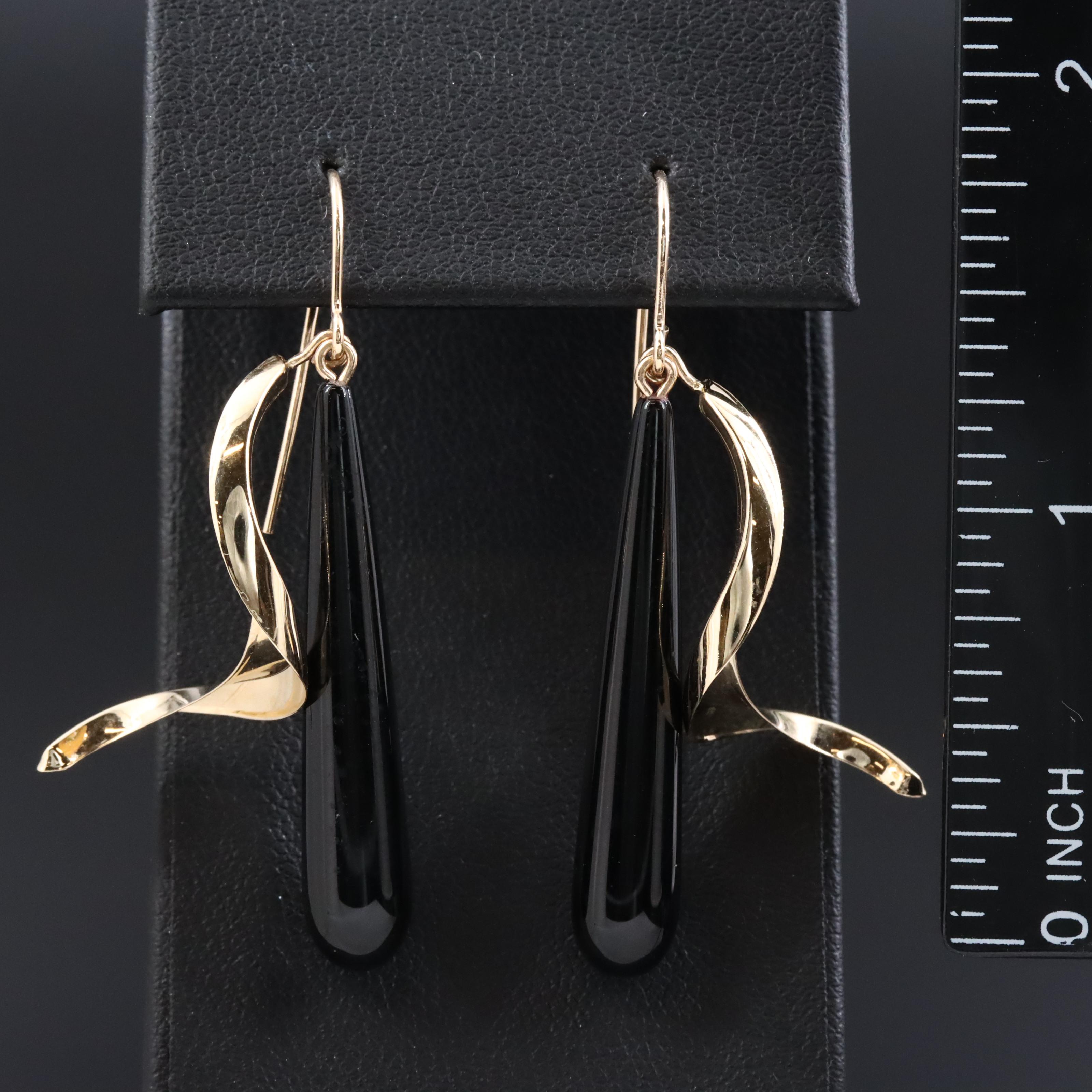 14K Black Onyx Twist Earrings