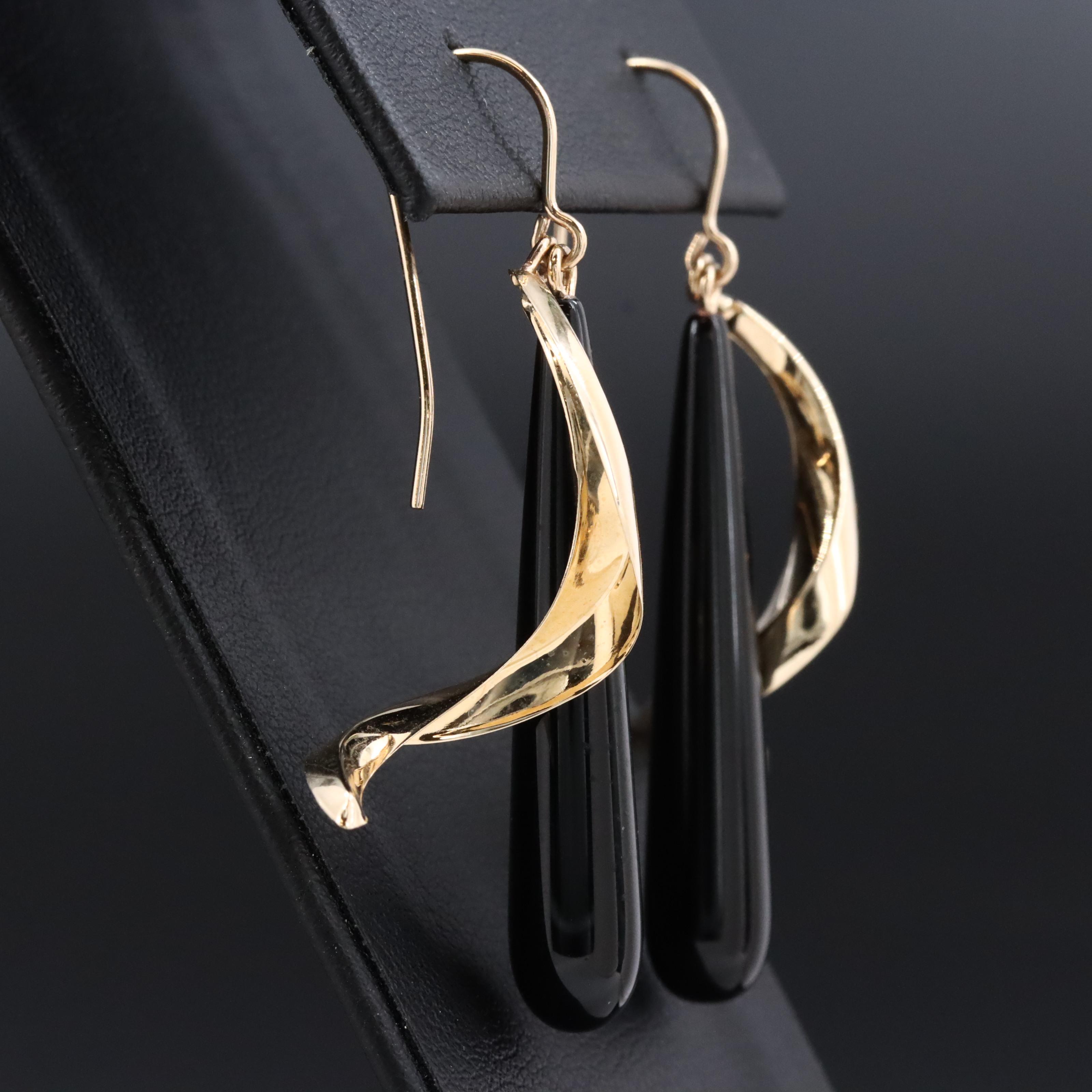 14K Black Onyx Twist Earrings