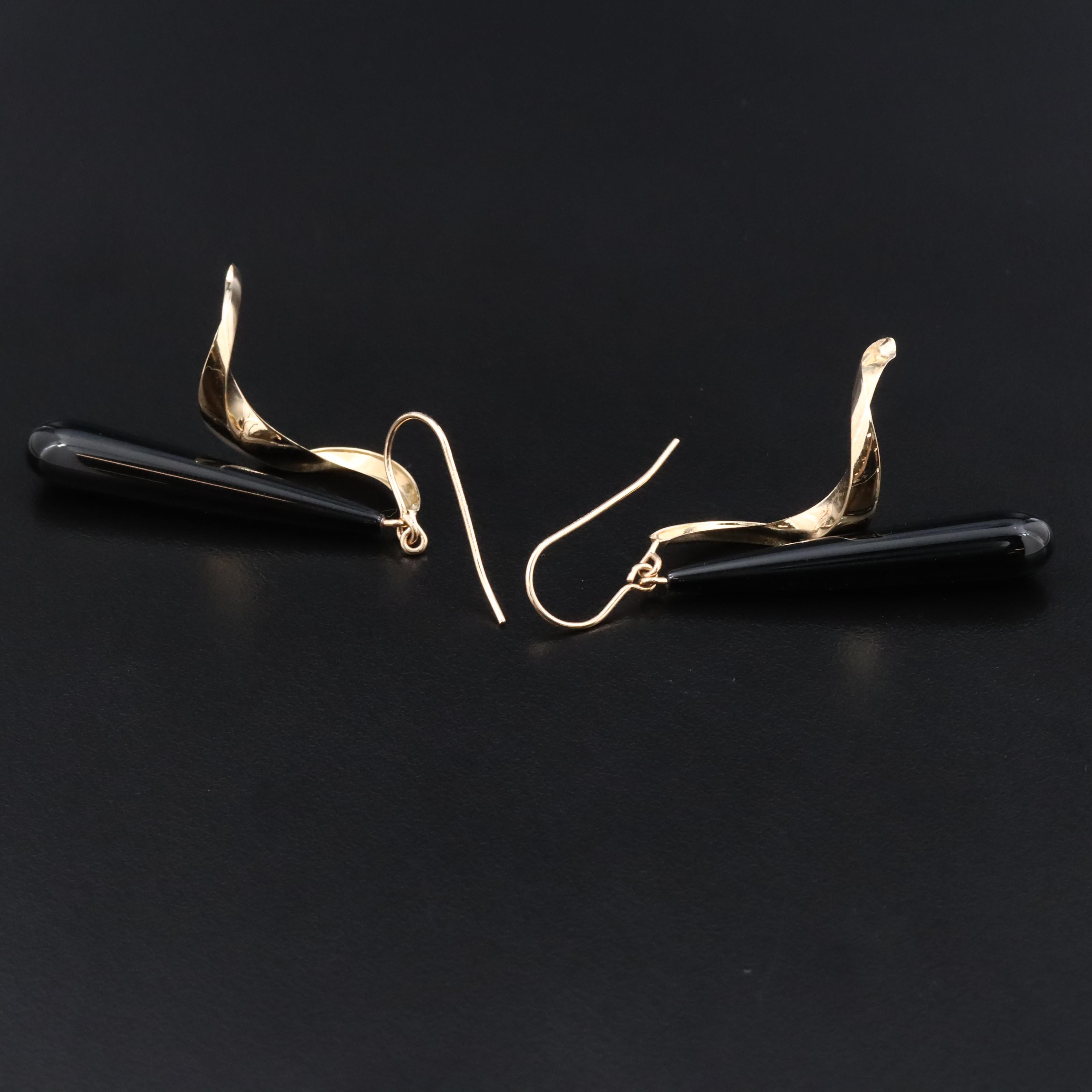 14K Black Onyx Twist Earrings