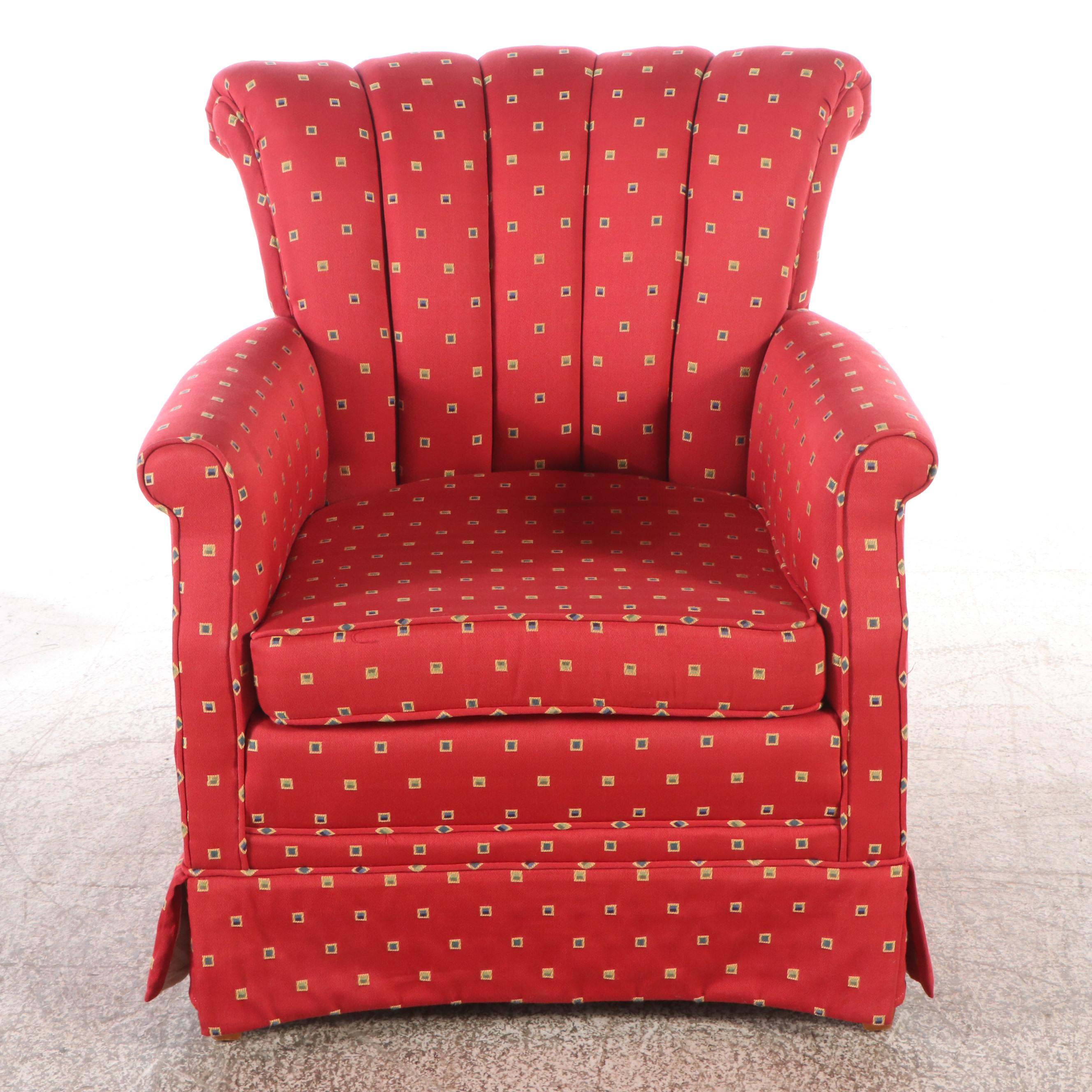 Channel-Tufted Fabric Upholstered Armchair with Ottoman