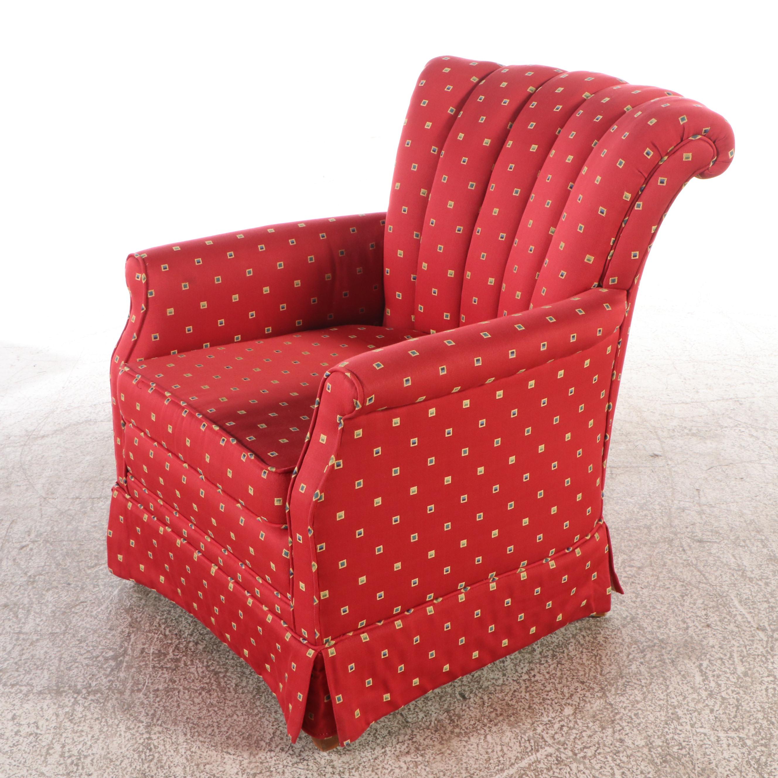 Channel-Tufted Fabric Upholstered Armchair with Ottoman