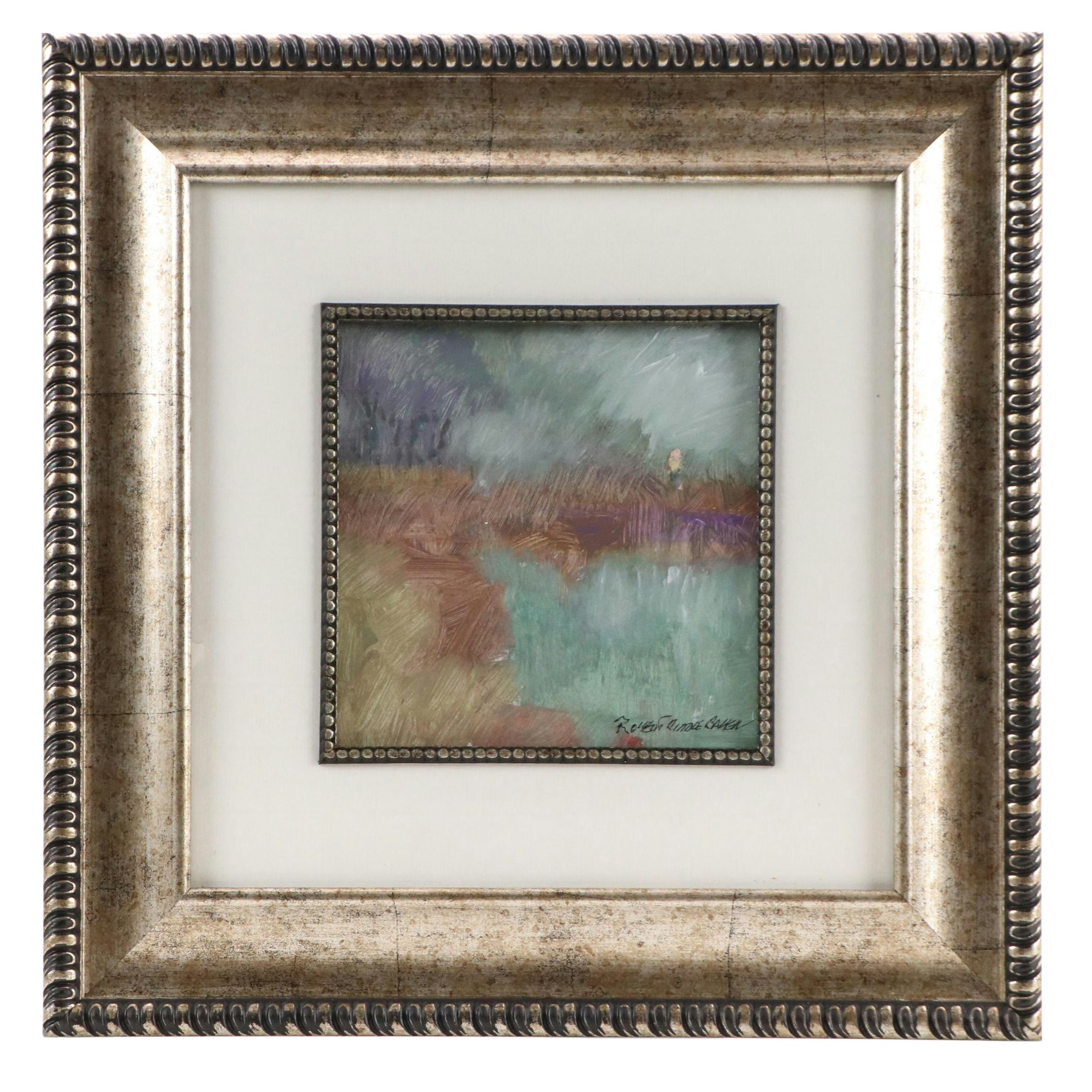 Robert Riddle Baker Landscape Acrylic Painting "Figure by the Lake," 2023