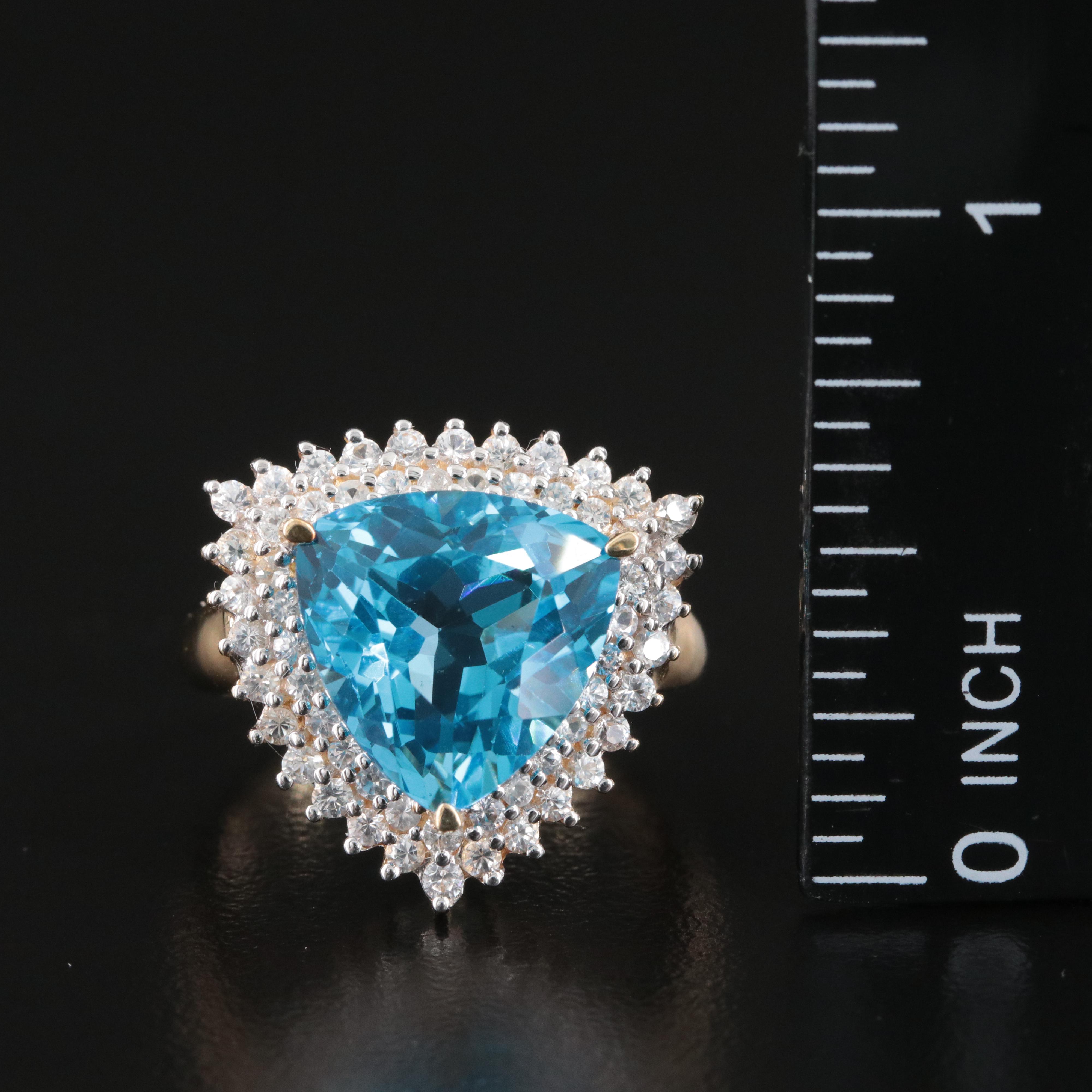 10K Blue and White Topaz Double Halo Ring