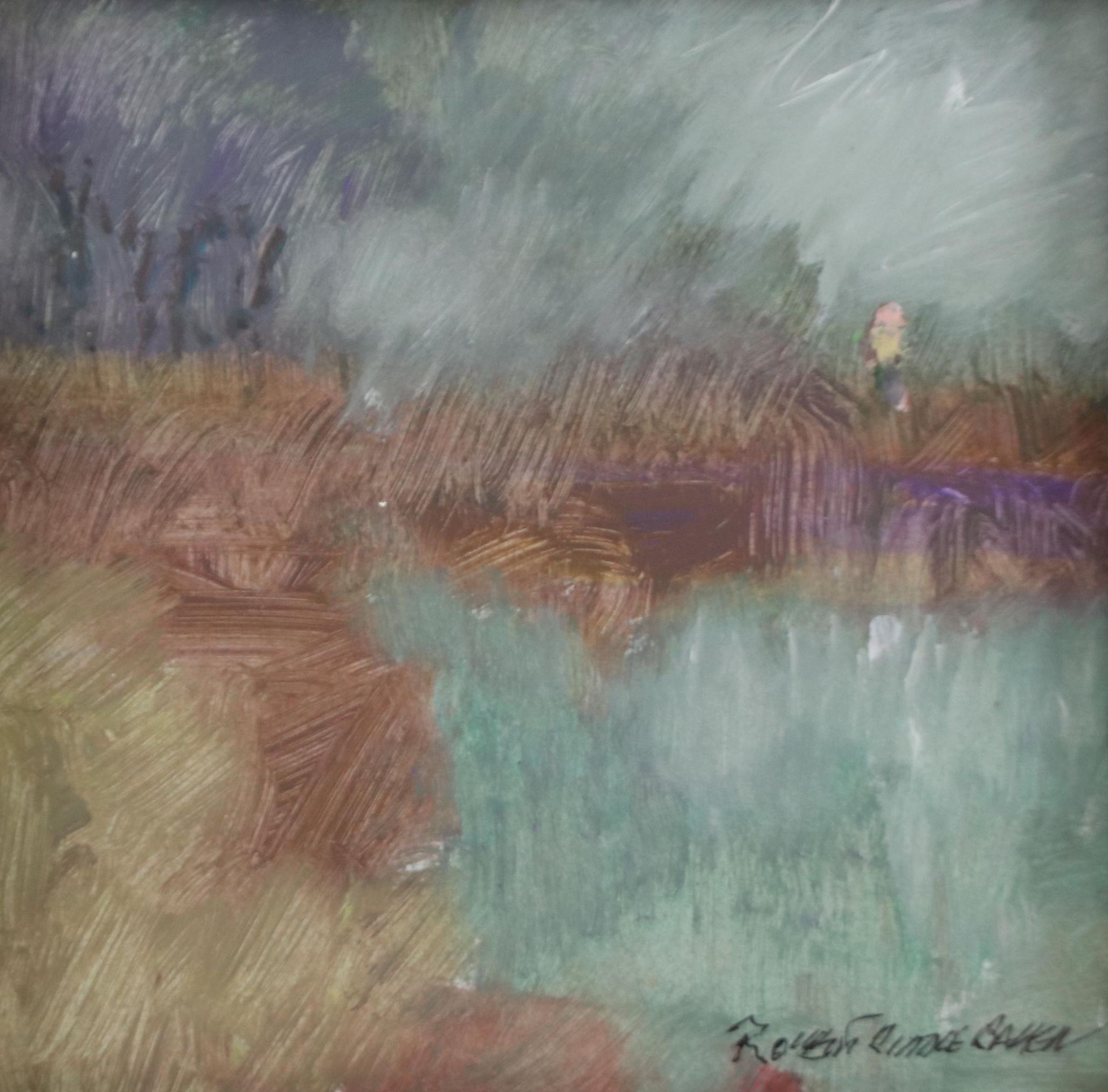 Robert Riddle Baker Landscape Acrylic Painting "Figure by the Lake," 2023