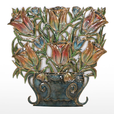 Hand-Painted Enameled Metalwork Flower Basket Wall Hanging Hand-Painted Enameled Metalwork Flower Basket Wall Hanging