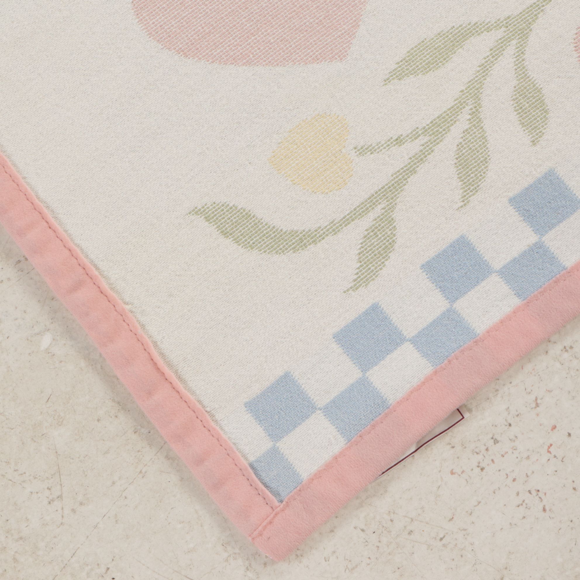 Woven Baby Blanket with Heart, Vine, and Checker Motifs