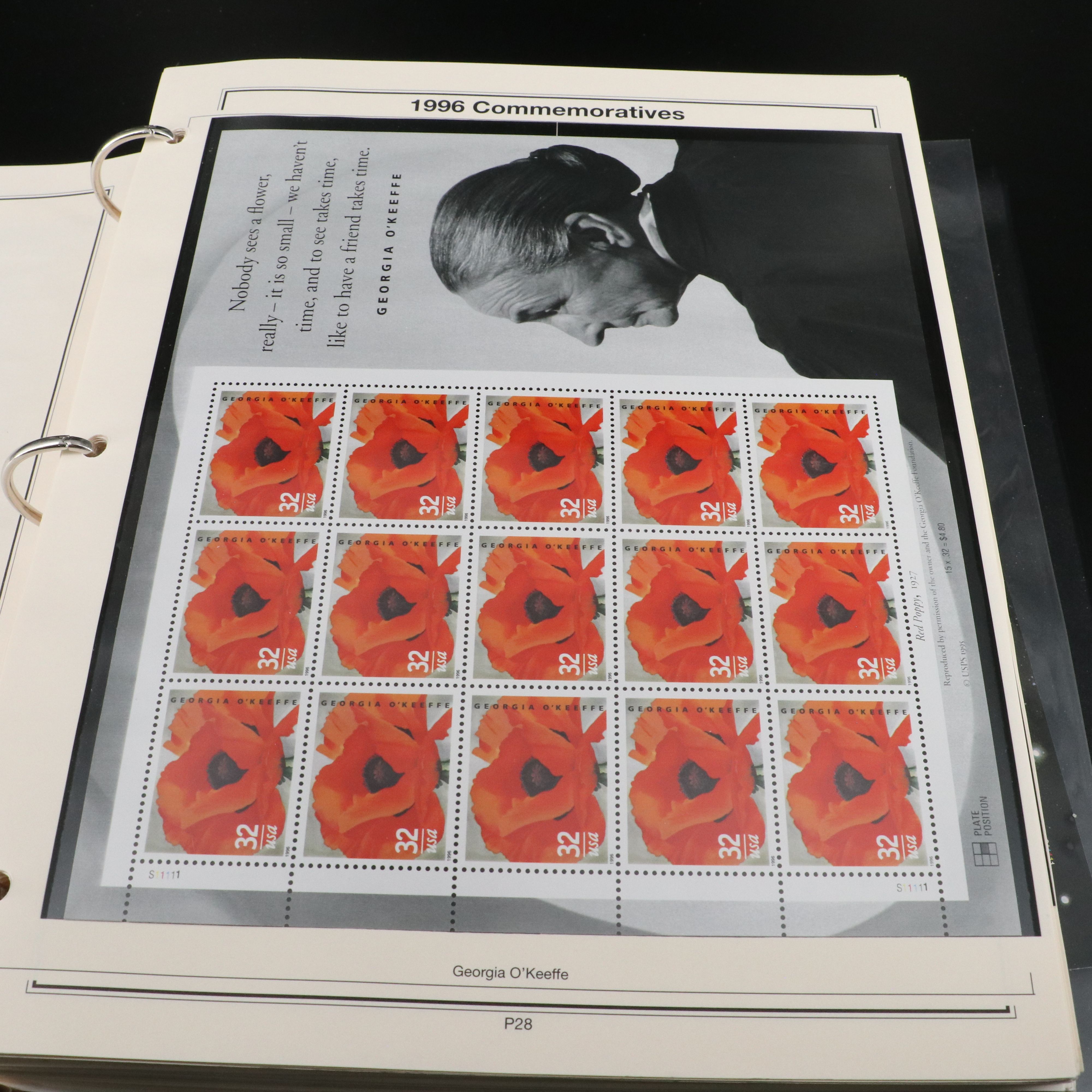 Album of 103 U.S. Mint Condition Commemorative Postage Stamp Sheets 1976 - 2010s