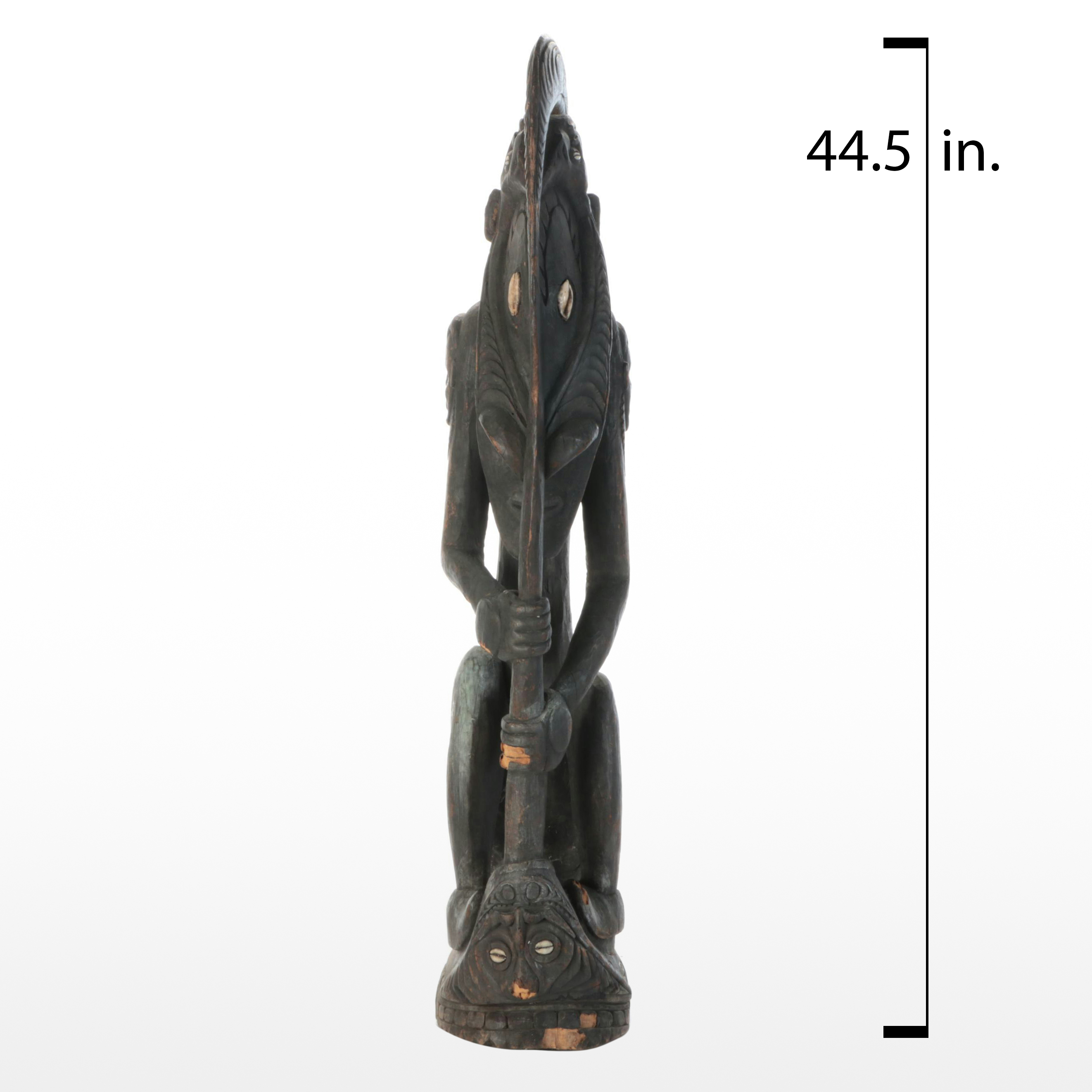 PNG Timber Totem Monitor Lizard with Catfish, Turtle and Spirit Masks Sculpture