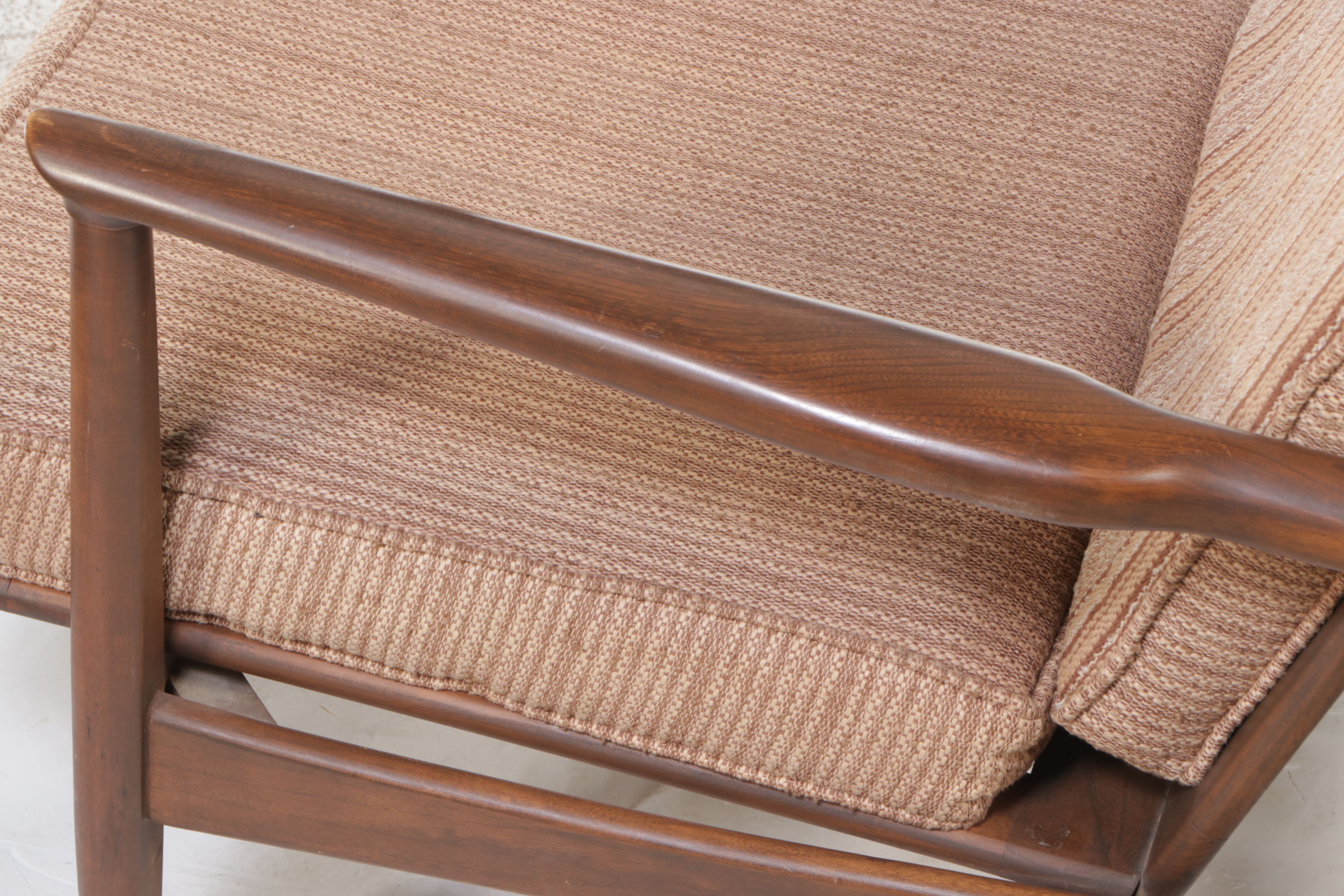 Pair of Mid Century Modern Walnut Lounge Chairs with Fabric Cushions