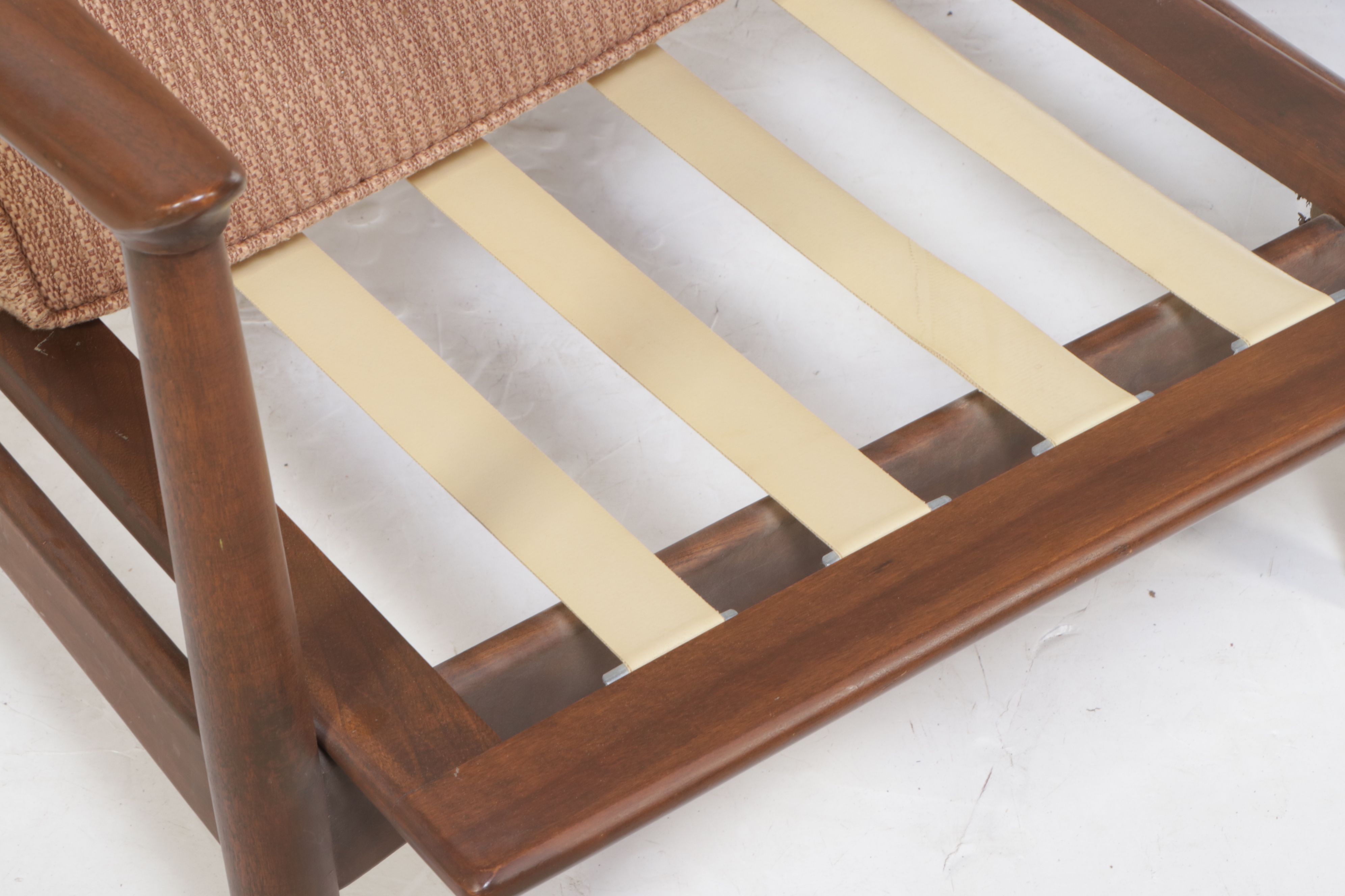 Pair of Mid Century Modern Walnut Lounge Chairs with Fabric Cushions