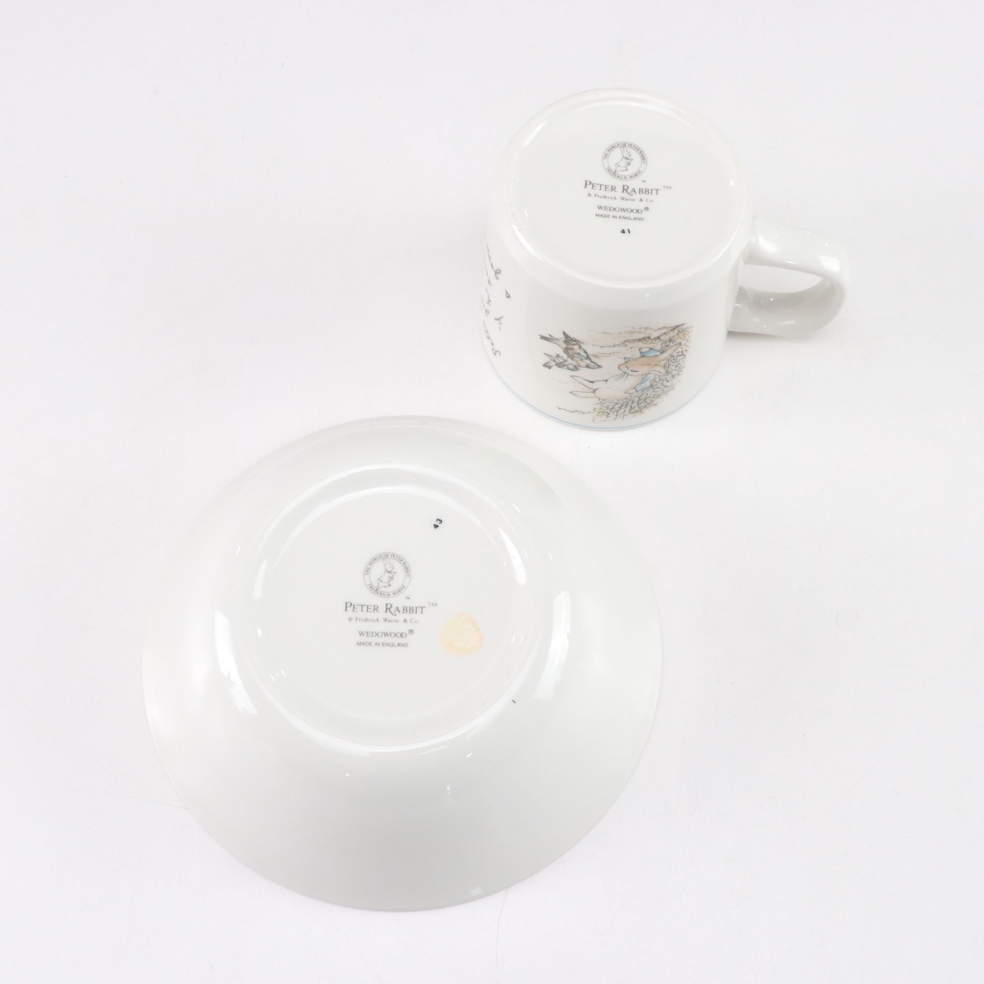 Royal Doulton "Bunnykins" Mug and Bowls with Music Box & Peter Rabbit Figurines