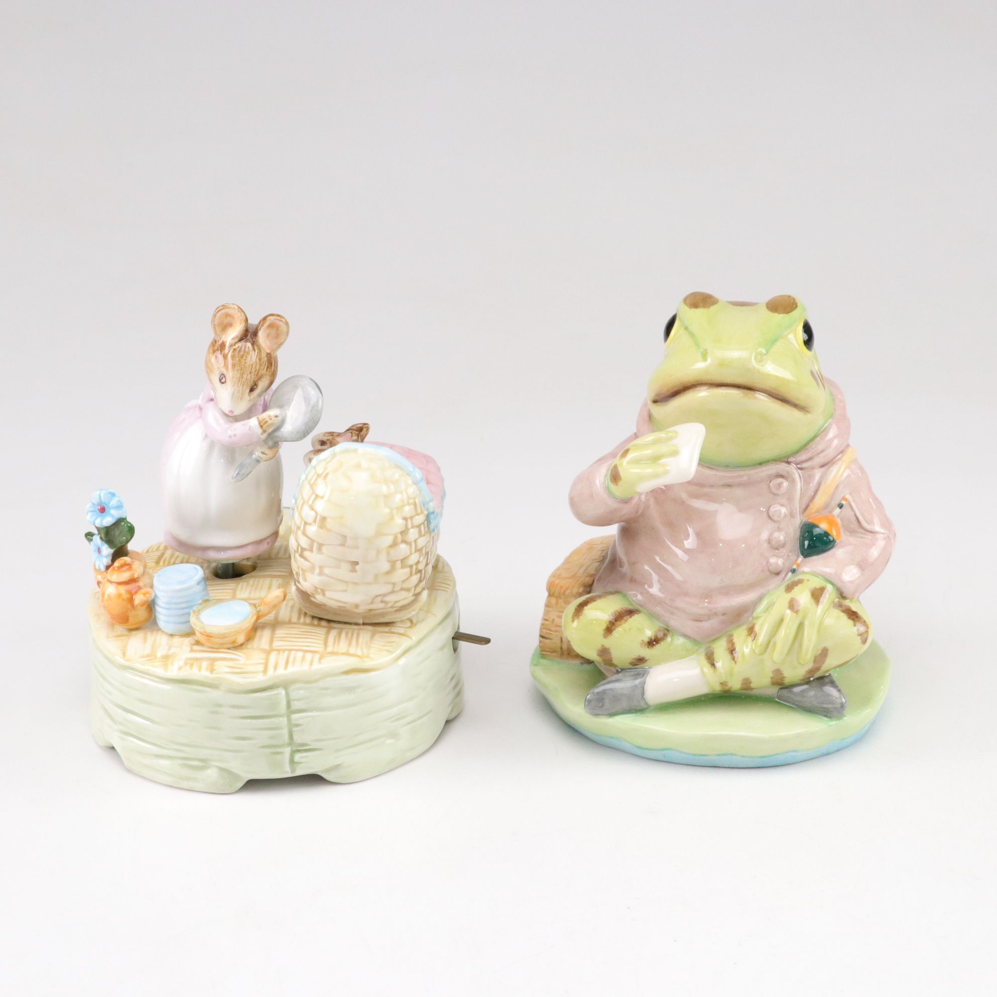 Royal Doulton "Bunnykins" Mug and Bowls with Music Box & Peter Rabbit Figurines