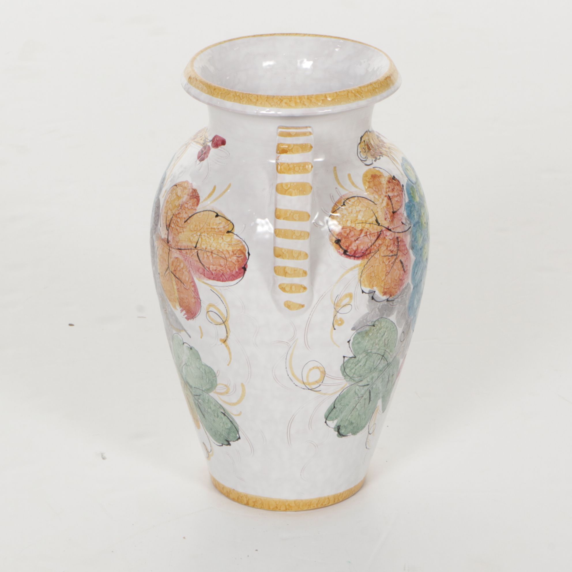 Italian Hand-Painted Ceramic Vase with Fish Motif