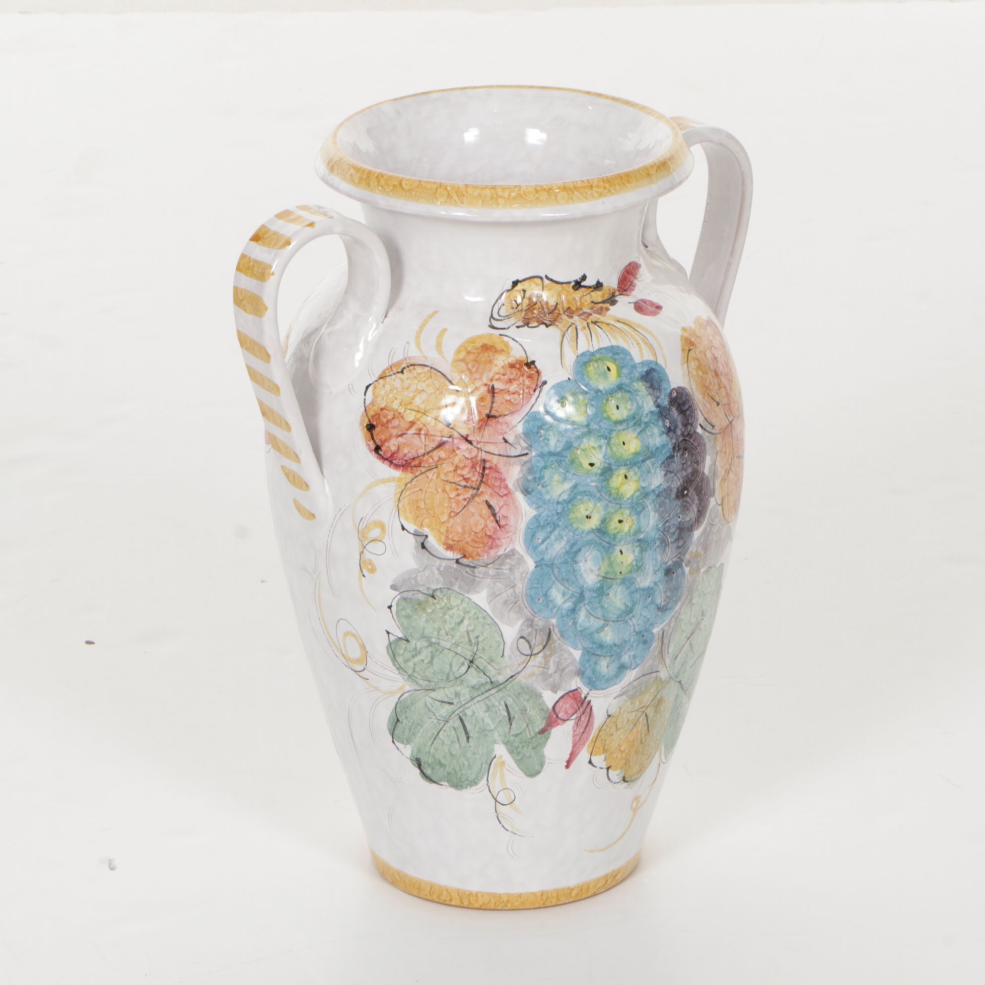 Italian Hand-Painted Ceramic Vase with Fish Motif