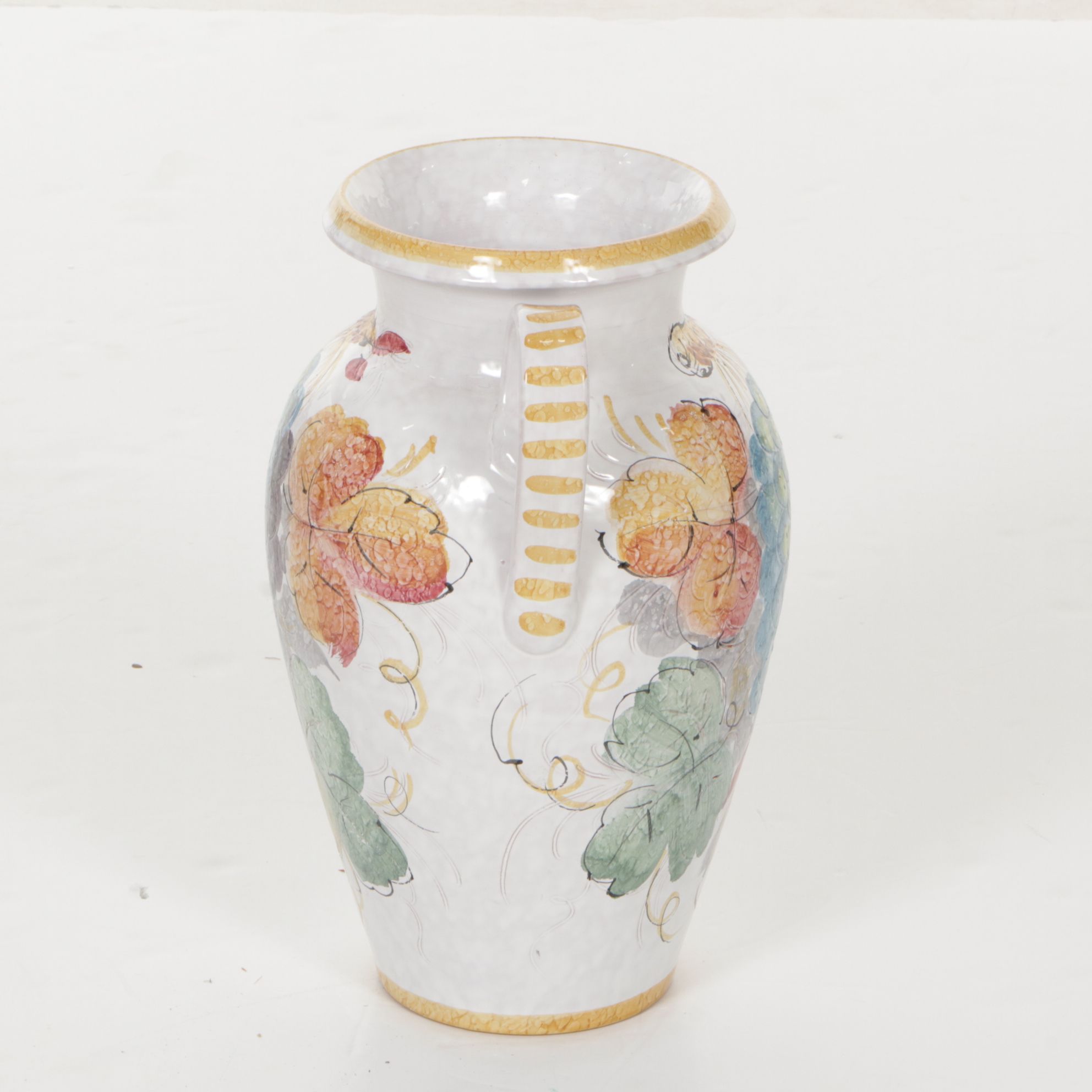 Italian Hand-Painted Ceramic Vase with Fish Motif