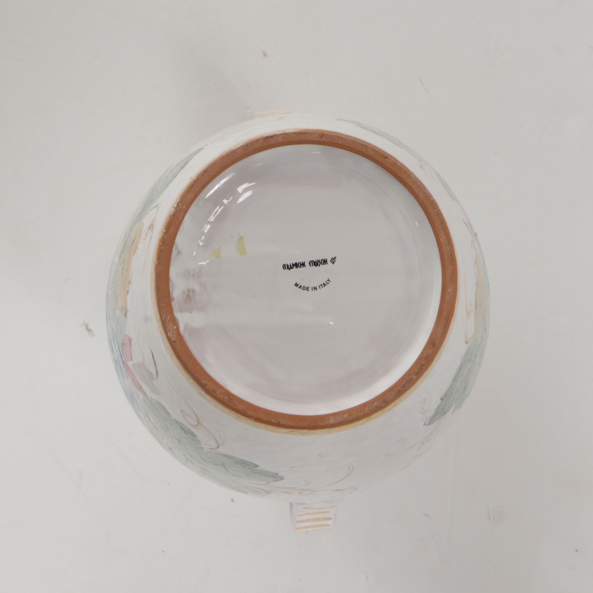 Italian Hand-Painted Ceramic Vase with Fish Motif