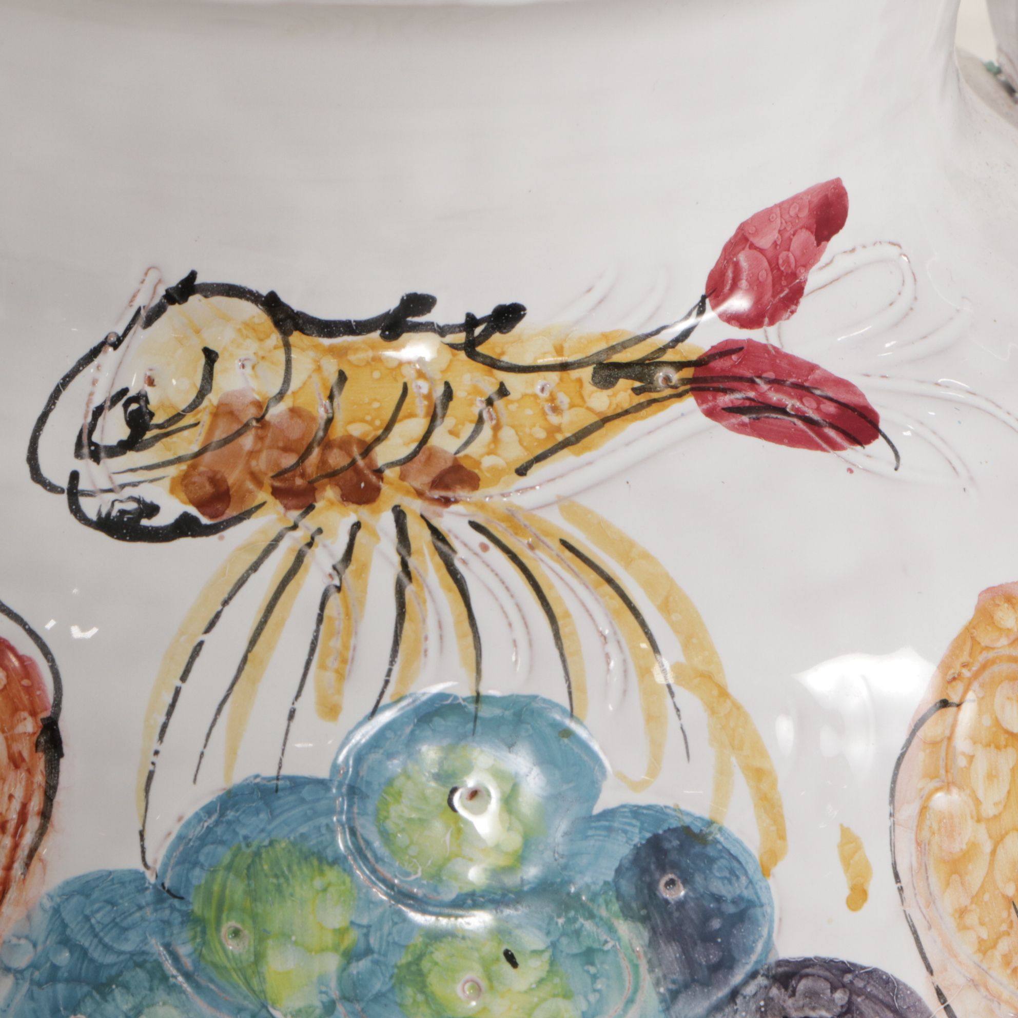 Italian Hand-Painted Ceramic Vase with Fish Motif