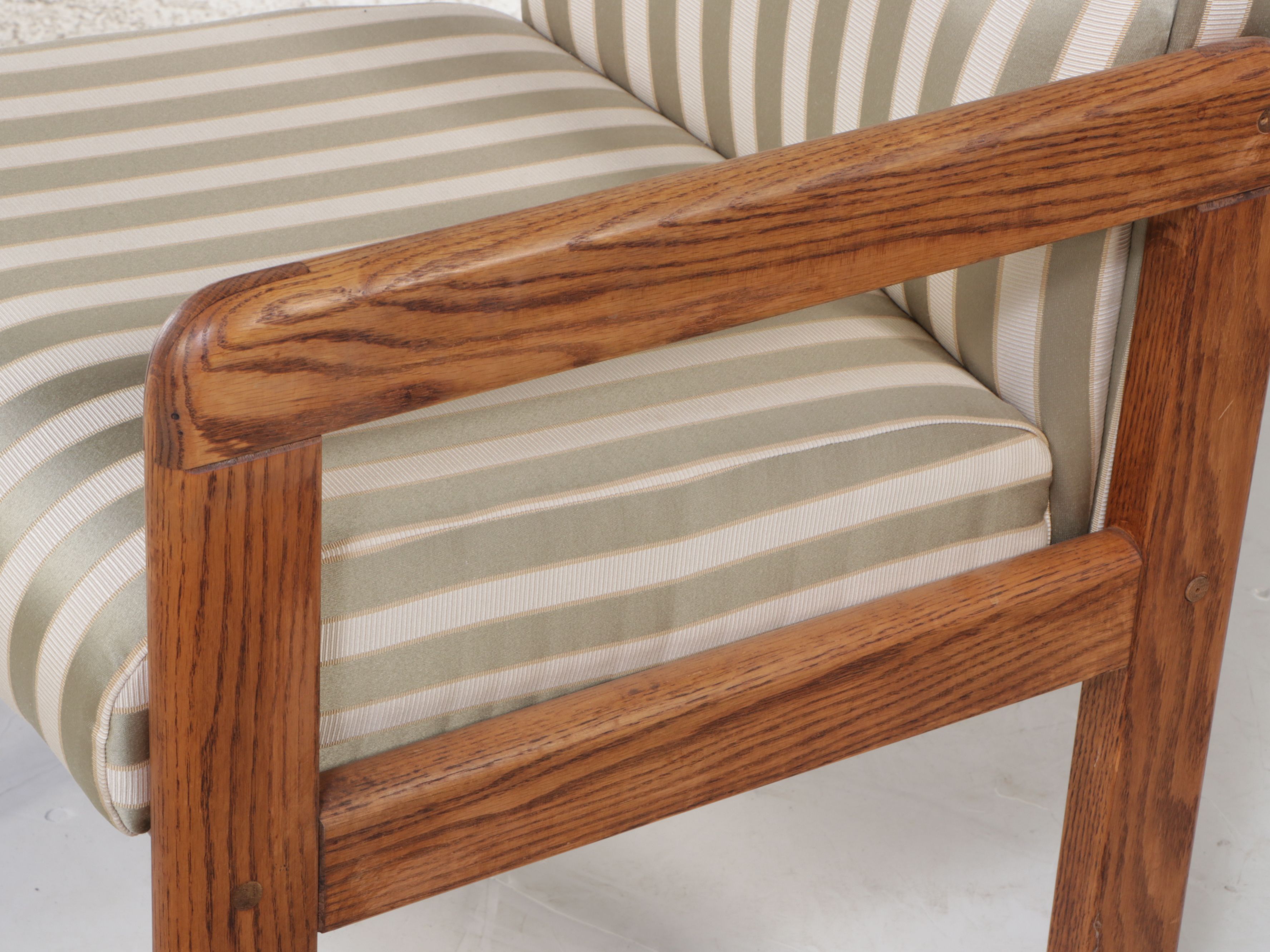 Pair of Mid Century Style Striped Upholstered Armchairs on Casters