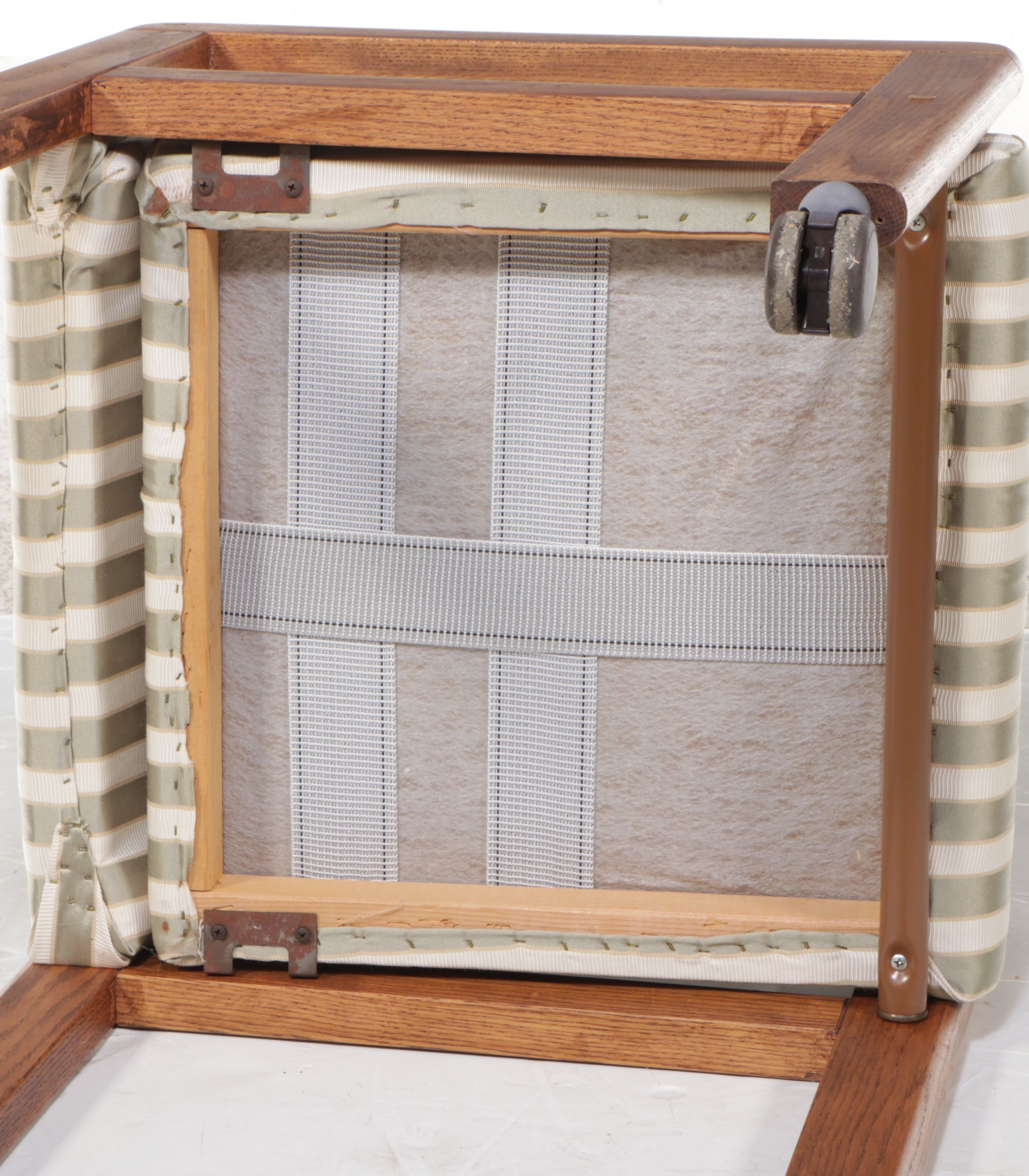 Pair of Mid Century Style Striped Upholstered Armchairs on Casters