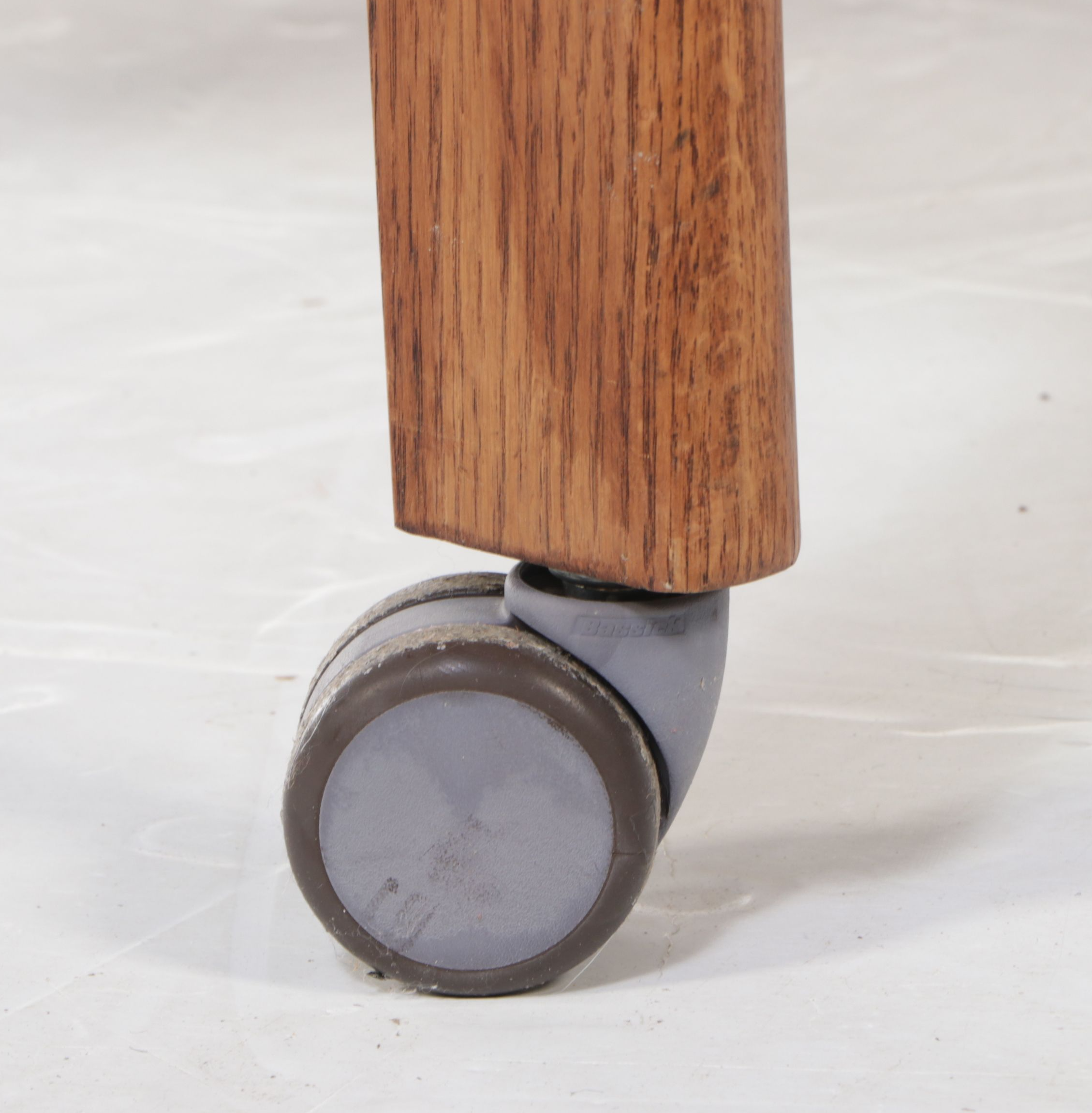 Pair of Mid Century Style Striped Upholstered Armchairs on Casters