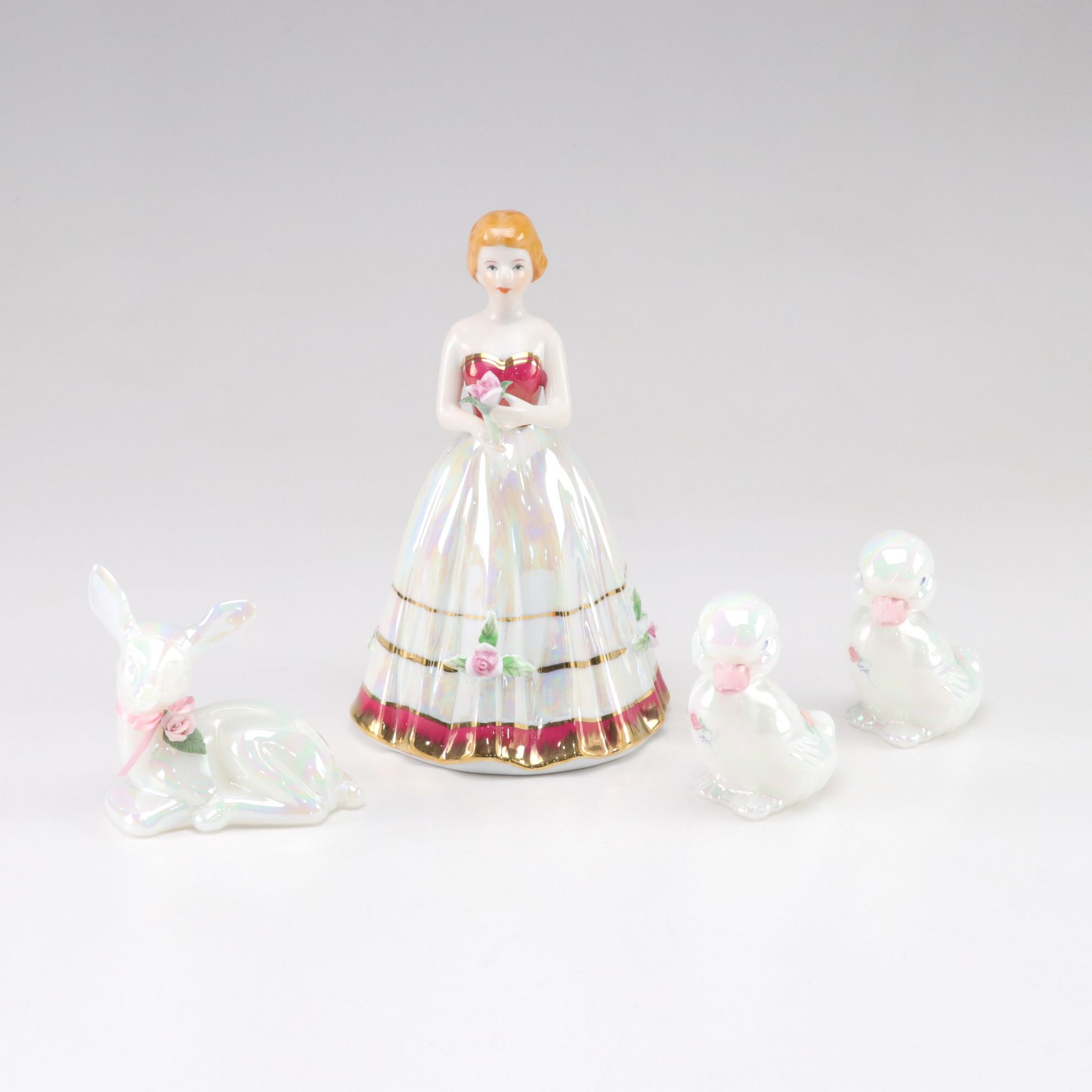 Hand-Painted & Opalescent Duckling, Deer & Flower Girl Figurines