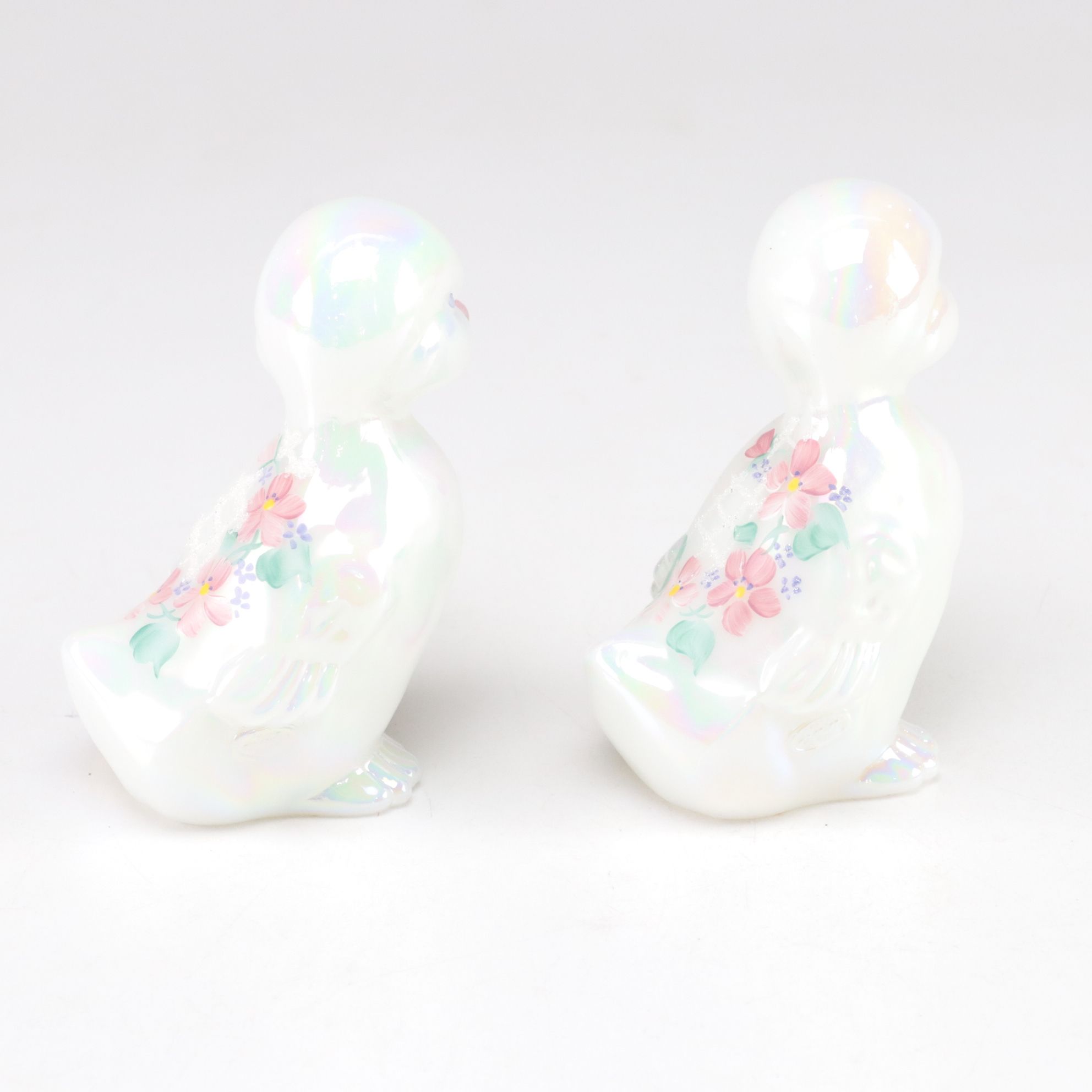 Hand-Painted & Opalescent Duckling, Deer & Flower Girl Figurines