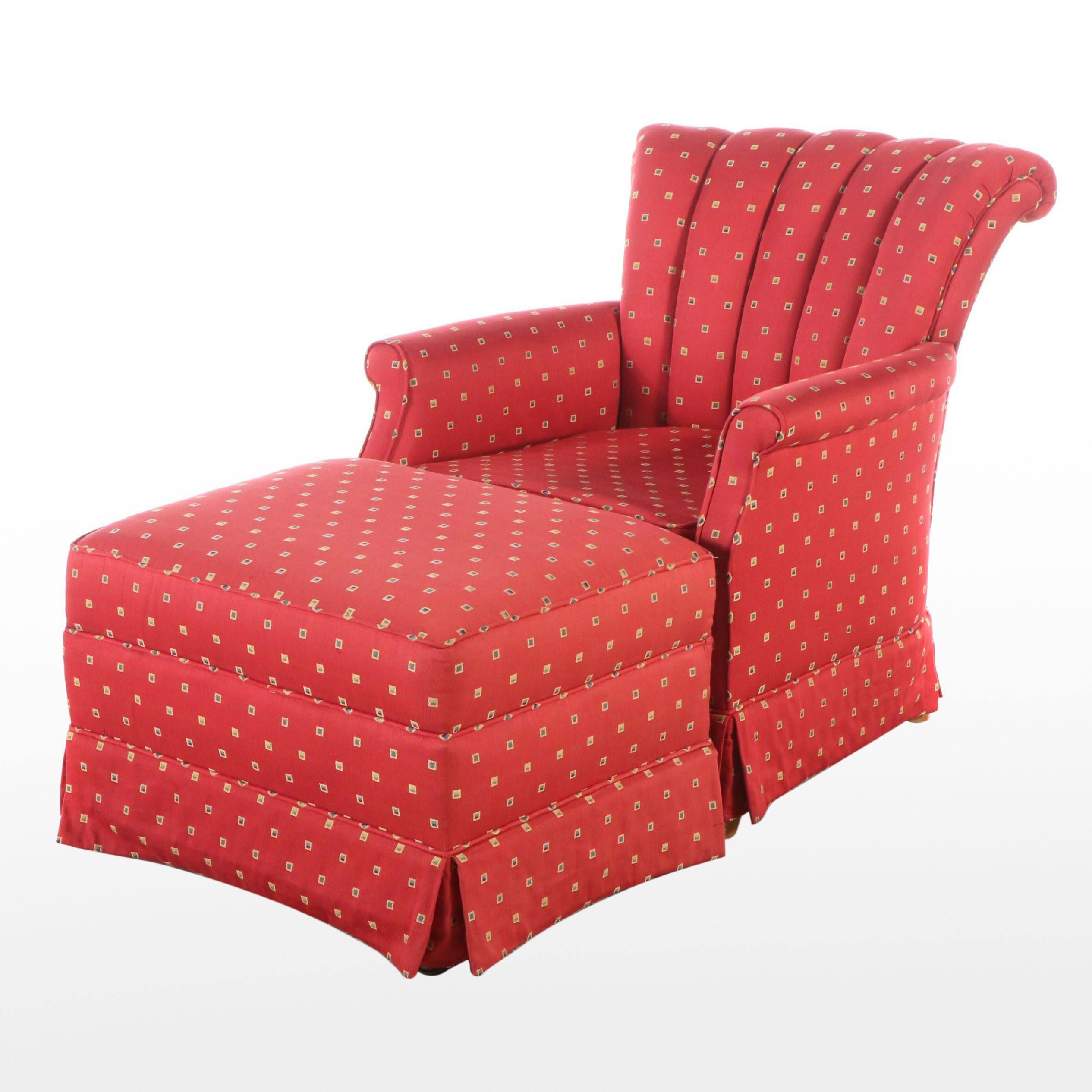 Channel-Tufted Fabric Upholstered Armchair with Ottoman