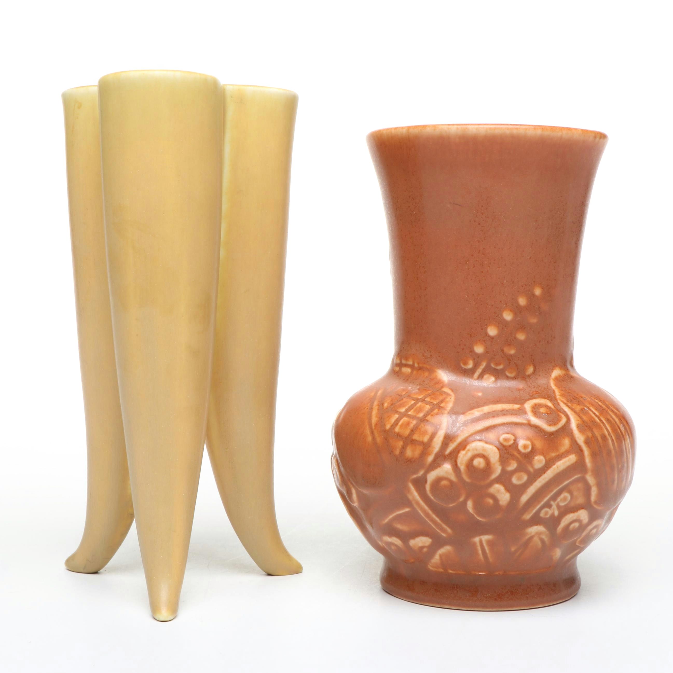 Rookwood Pottery Art Deco Three-Lobed Vase & Incised Floral Vase, Early 20th C.