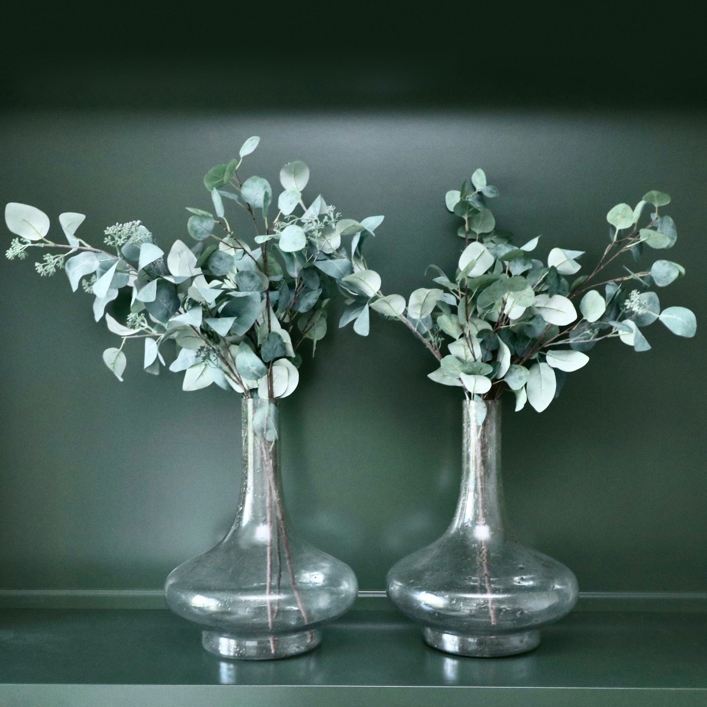 Livabliss Bubble Glass Vases with Faux Eucalyptus